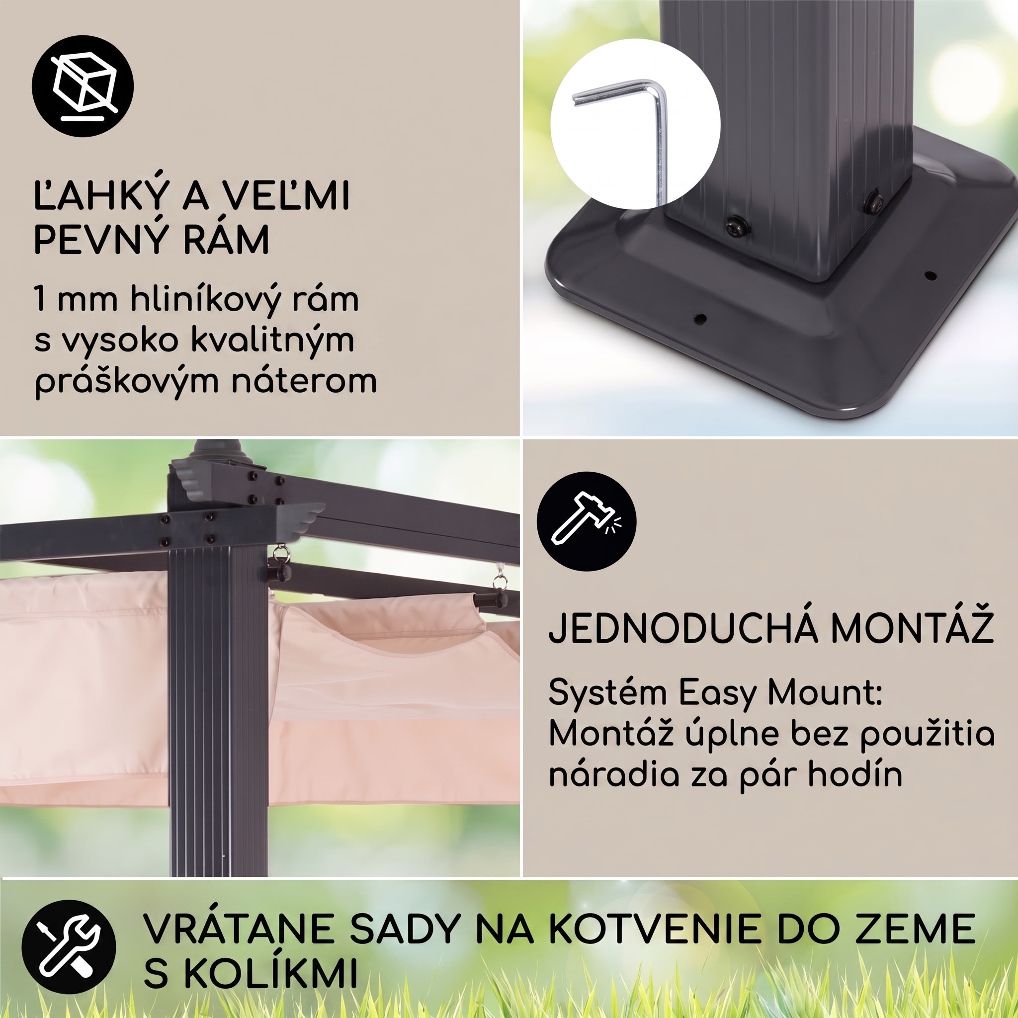Blumfeldt Pantheon, pergola, prístrešok, 3 x 4 m, hliník, strieška proti slnku, polyester, béžová – Obrázok 3