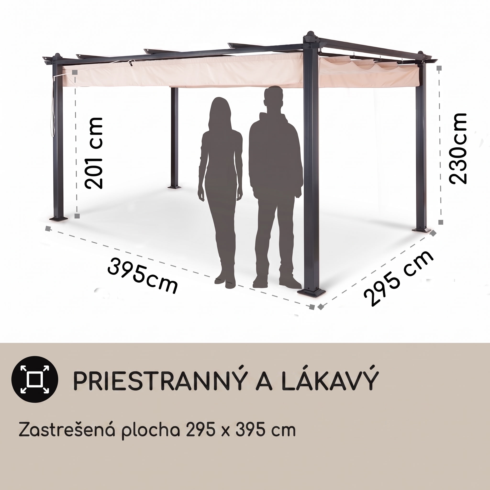 Blumfeldt Pantheon, pergola, prístrešok, 3 x 4 m, hliník, strieška proti slnku, polyester, béžová – Obrázok 4