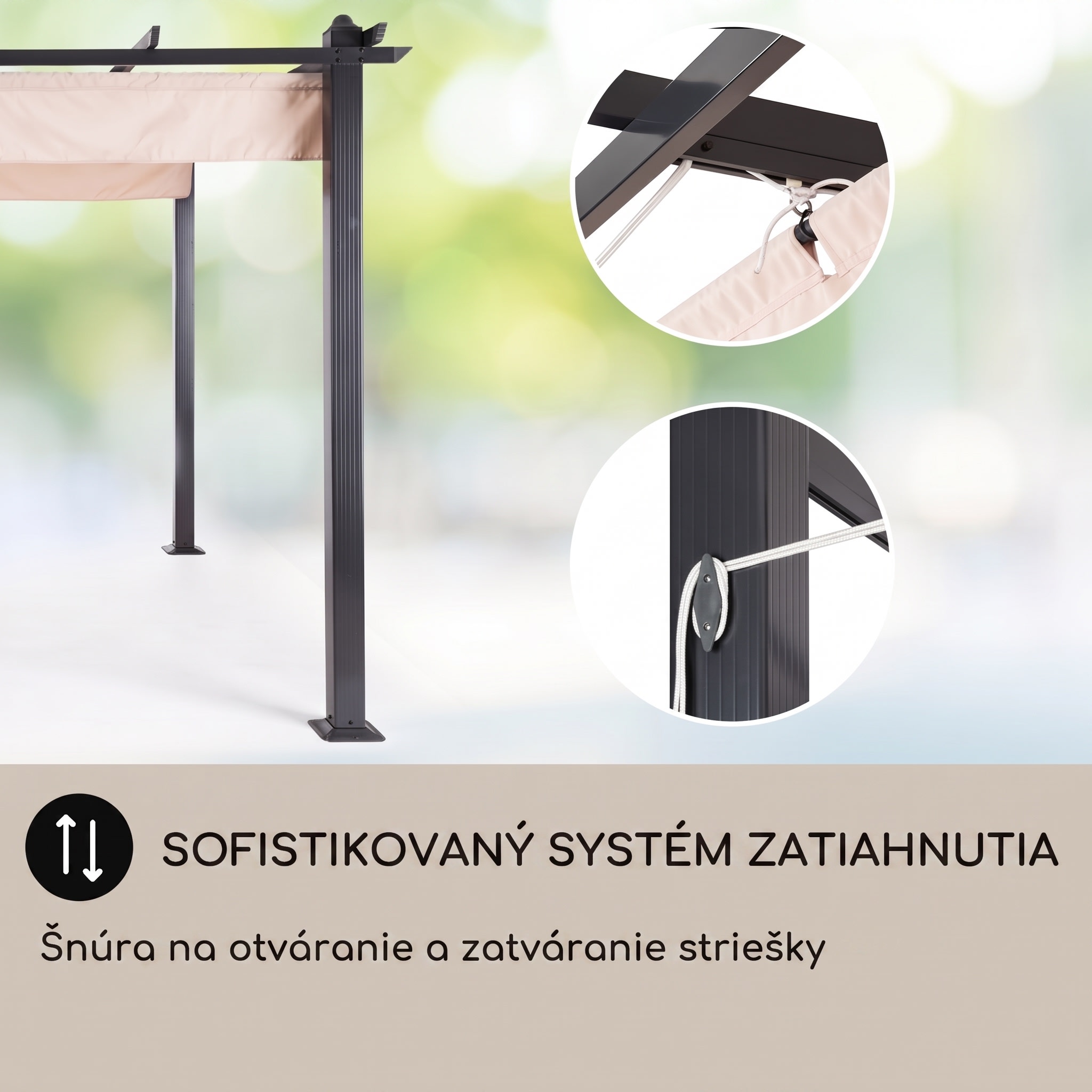 Blumfeldt Pantheon, pergola, prístrešok, 3 x 4 m, hliník, strieška proti slnku, polyester, béžová – Obrázok 5