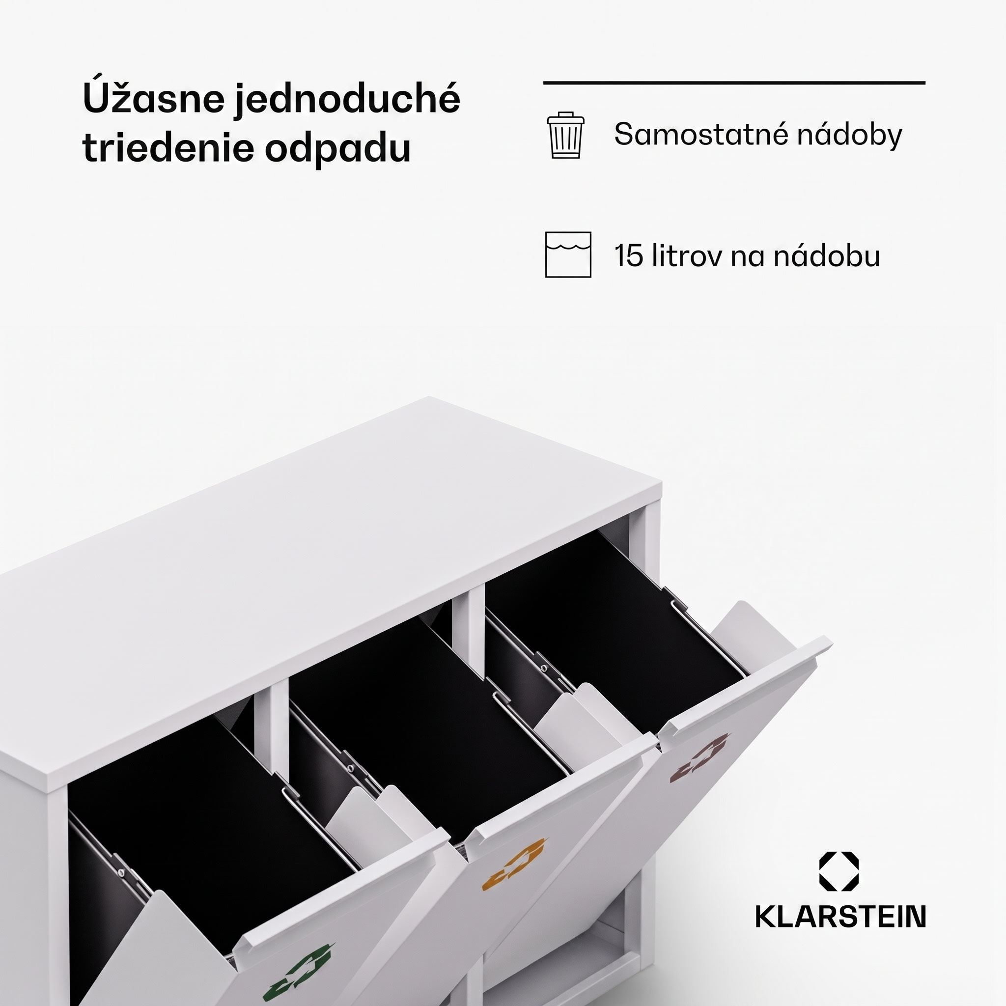 Klarstein Ordnungshüter 3 odpadkové koše 45 litrov 3 nádoby recyklácia nástenná montáž – Obrázok 2