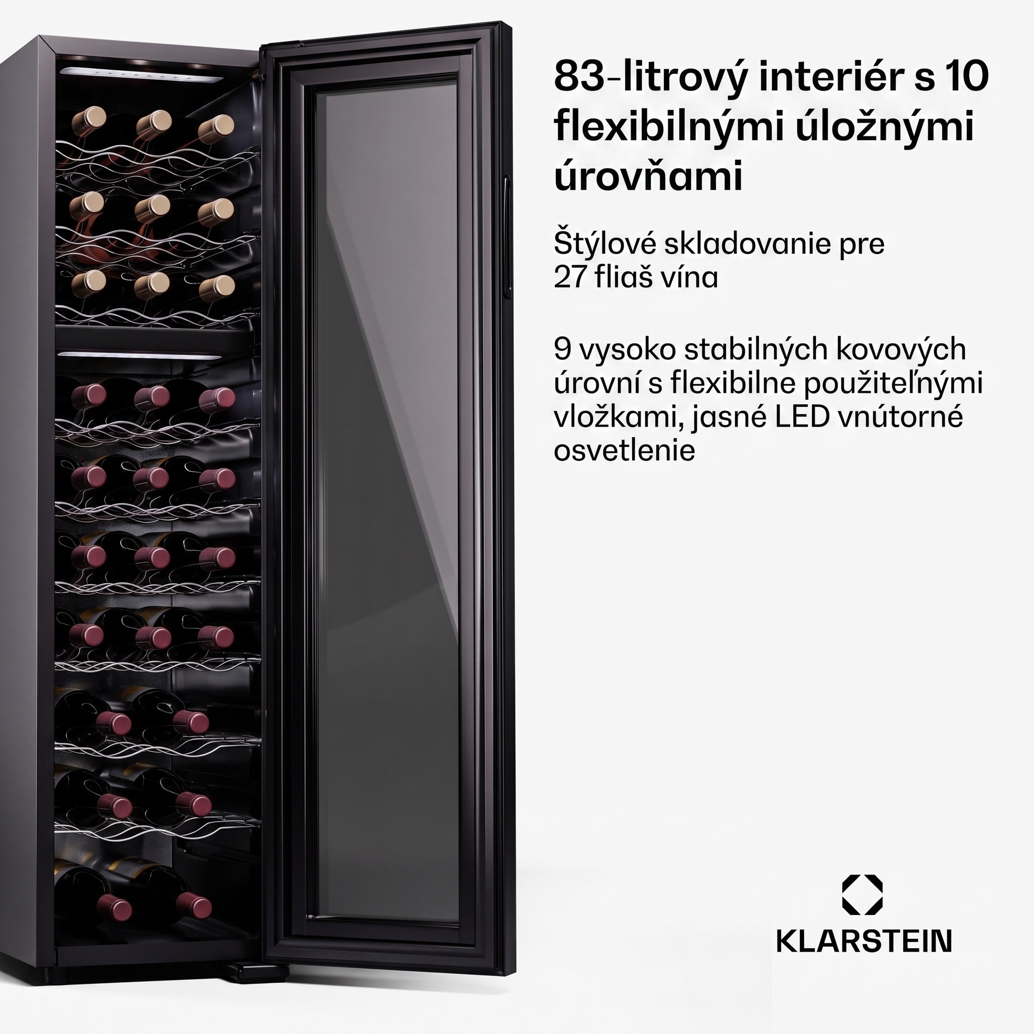 Klarstein Shiraz 27 Duo, chladnička na víno, 2 zóny, 83 l/27 fliaš, 5-18 / 5-18 °C, dotykové ovládanie – Obrázok 3