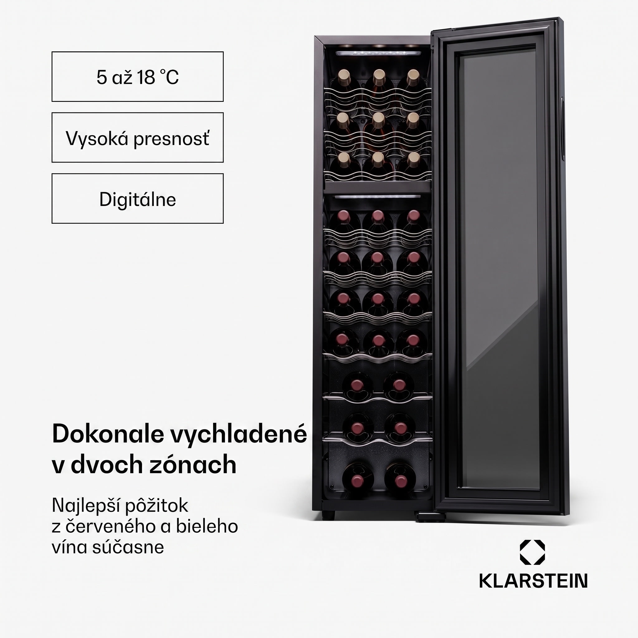 Klarstein Shiraz 27 Duo, chladnička na víno, 2 zóny, 83 l/27 fliaš, 5-18 / 5-18 °C, dotykové ovládanie – Obrázok 4