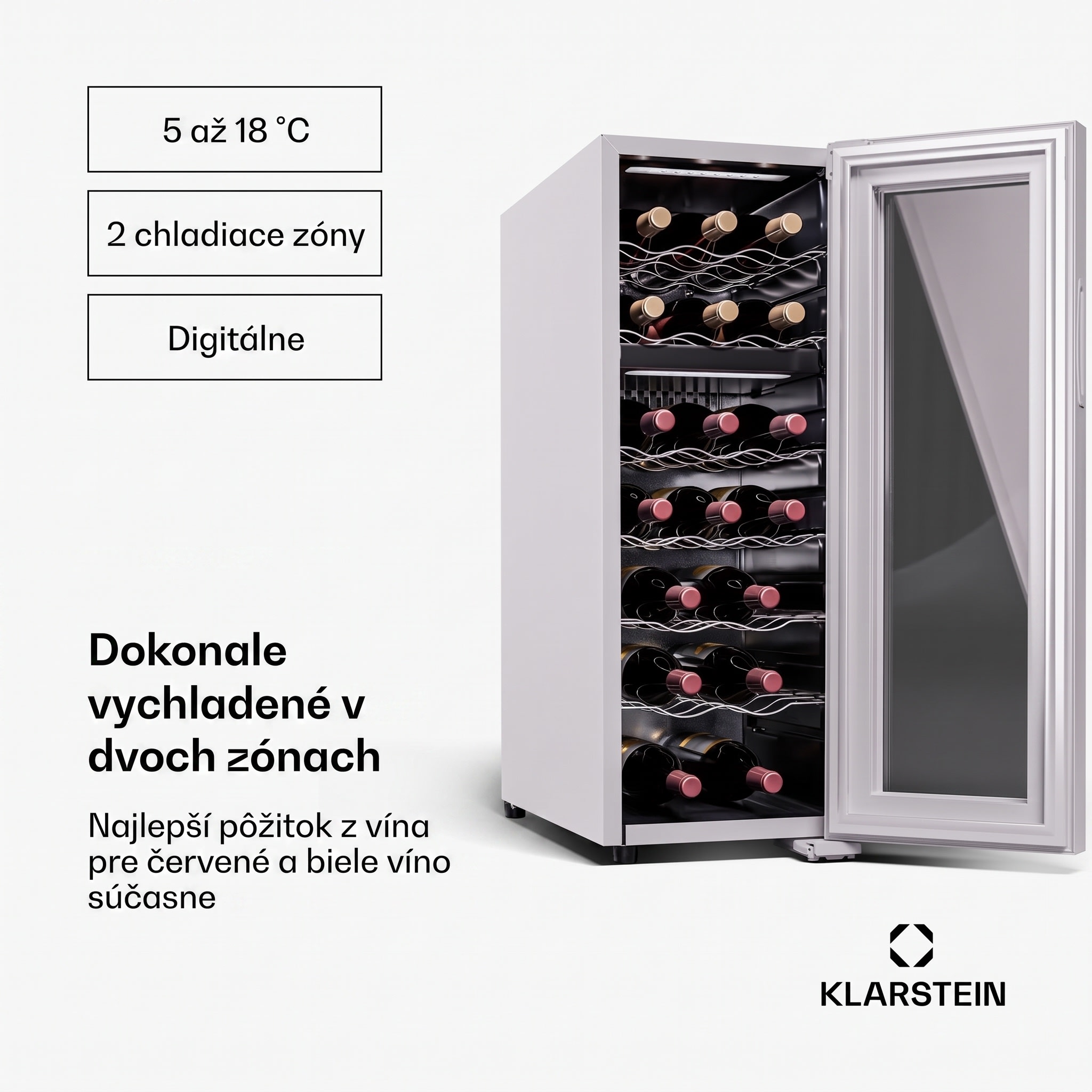 Klarstein Shiraz 18 Duo, chladnička na víno, 2 zóny, 58 l/18 fliaš, 5-18 / 5-18 °C, dotykové ovládanie – Obrázok 3