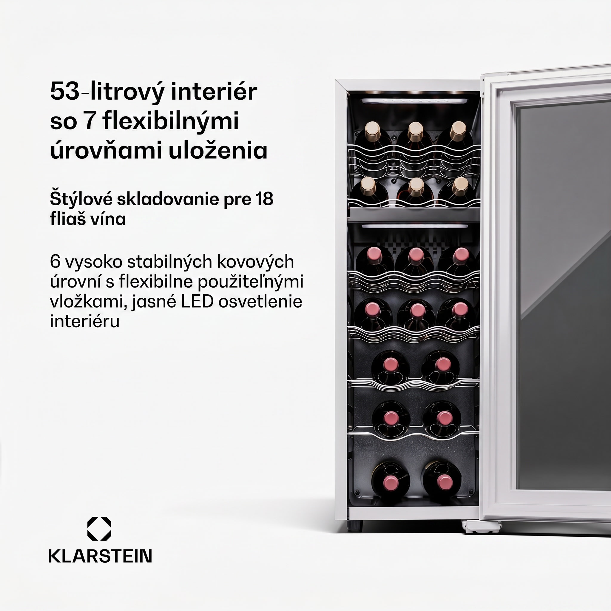 Klarstein Shiraz 18 Duo, chladnička na víno, 2 zóny, 58 l/18 fliaš, 5-18 / 5-18 °C, dotykové ovládanie – Obrázok 4