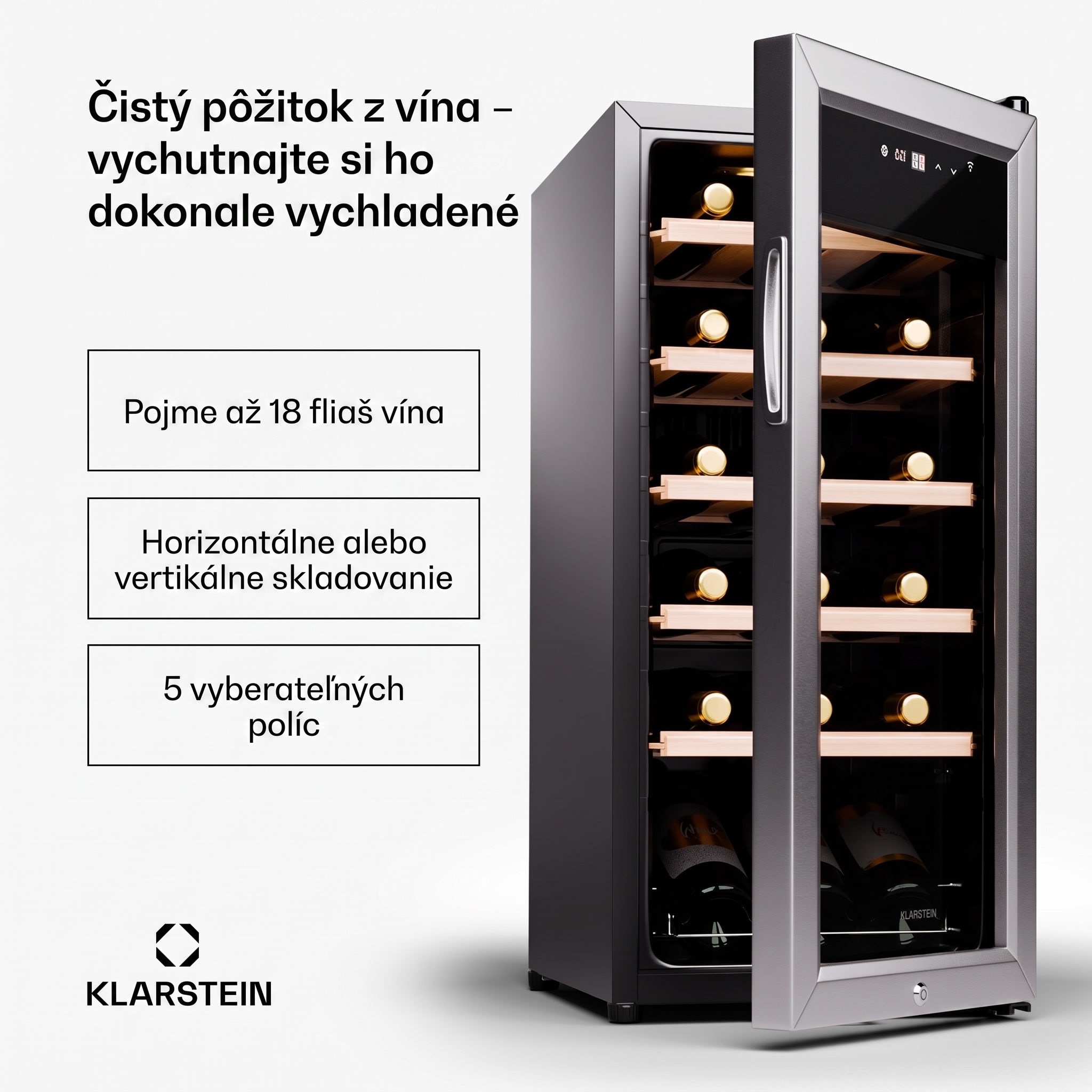 Klarstein Shiraz Premium Smart 18, Chladnička na víno na 18 fliaš – Obrázok 2