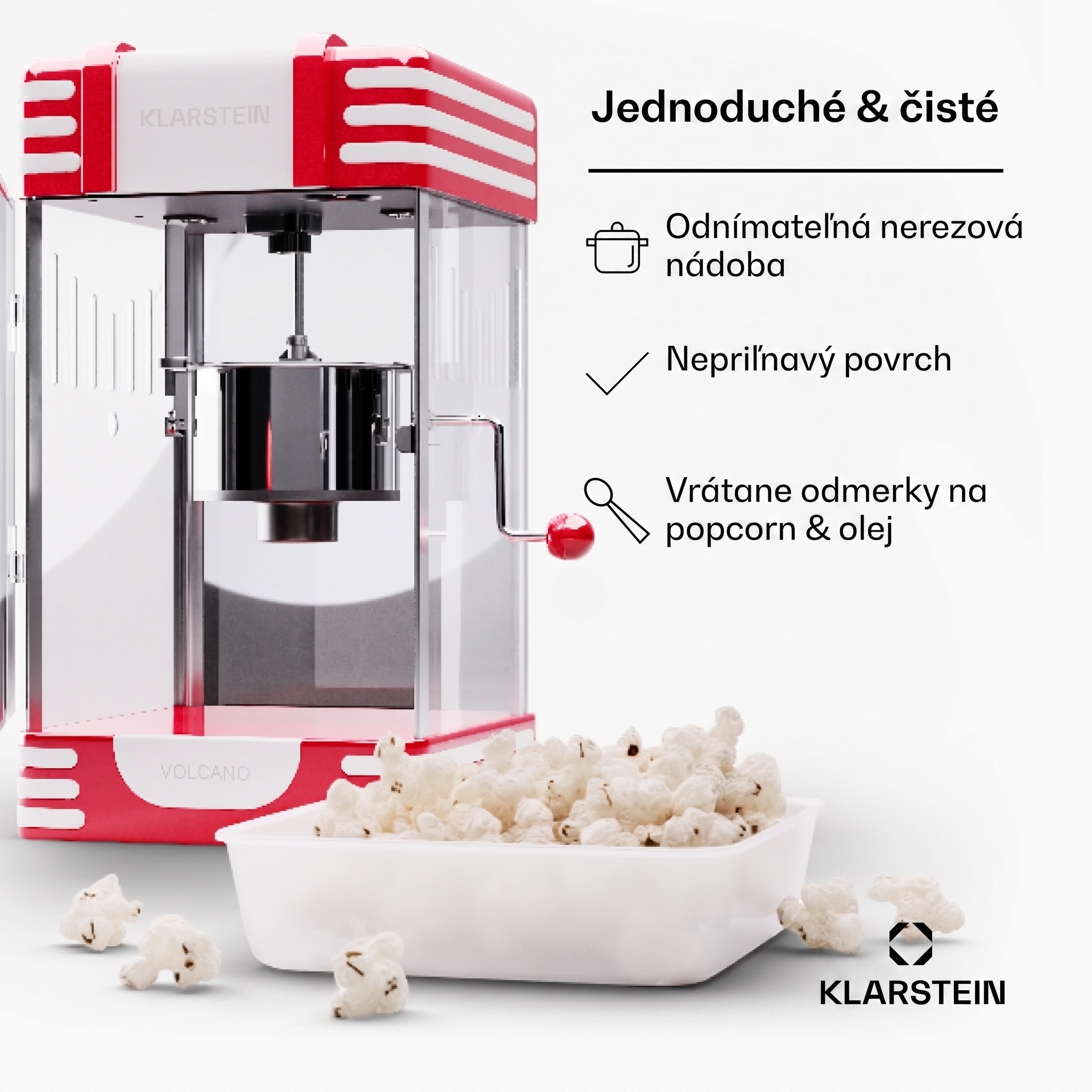Klarstein Volcano Popkornovač 300 W hrniec z nehrdzvejúcej ocele 60 g / 4 min Retro-Design – Obrázok 4