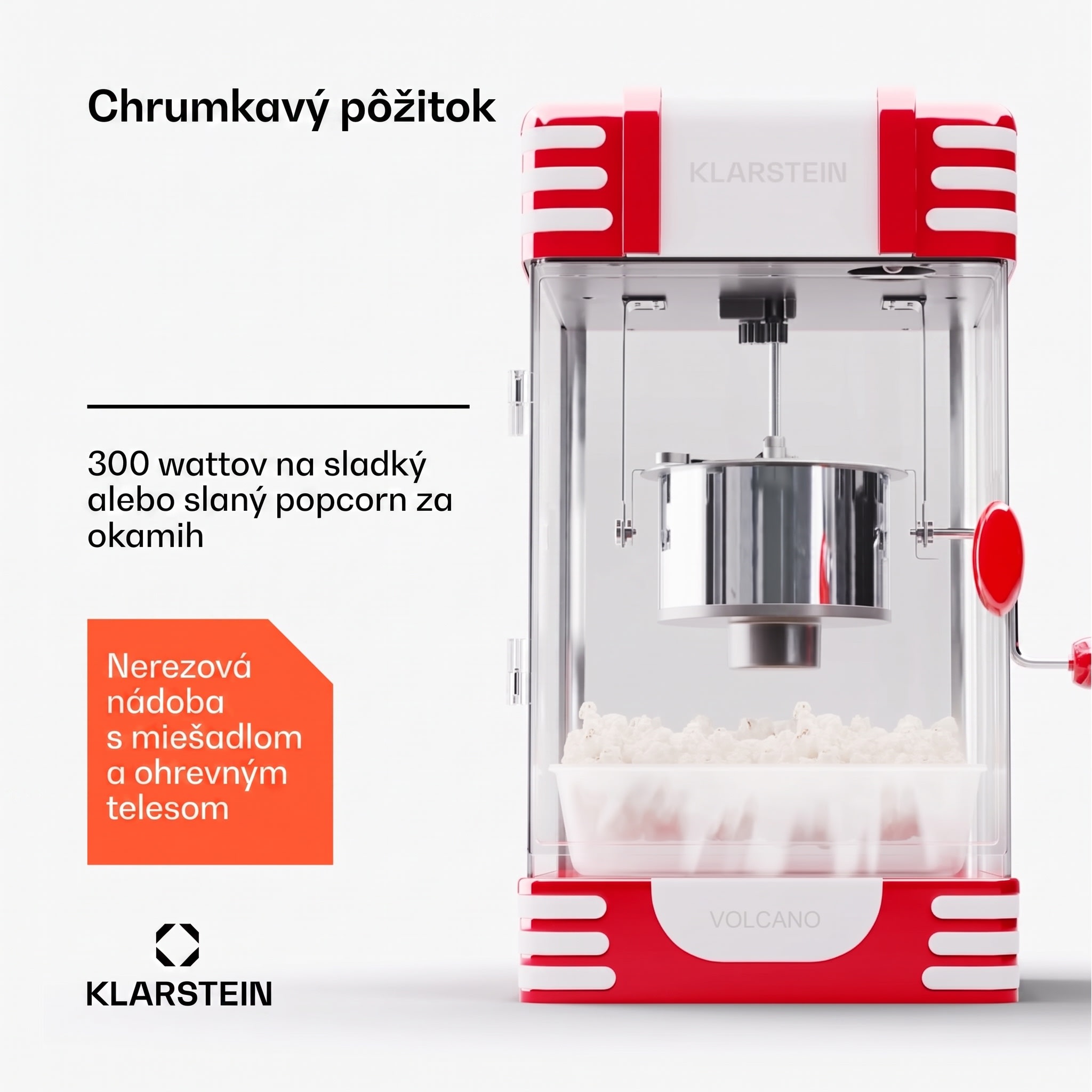 Klarstein Volcano Popkornovač 300 W hrniec z nehrdzvejúcej ocele 60 g / 4 min Retro-Design – Obrázok 5