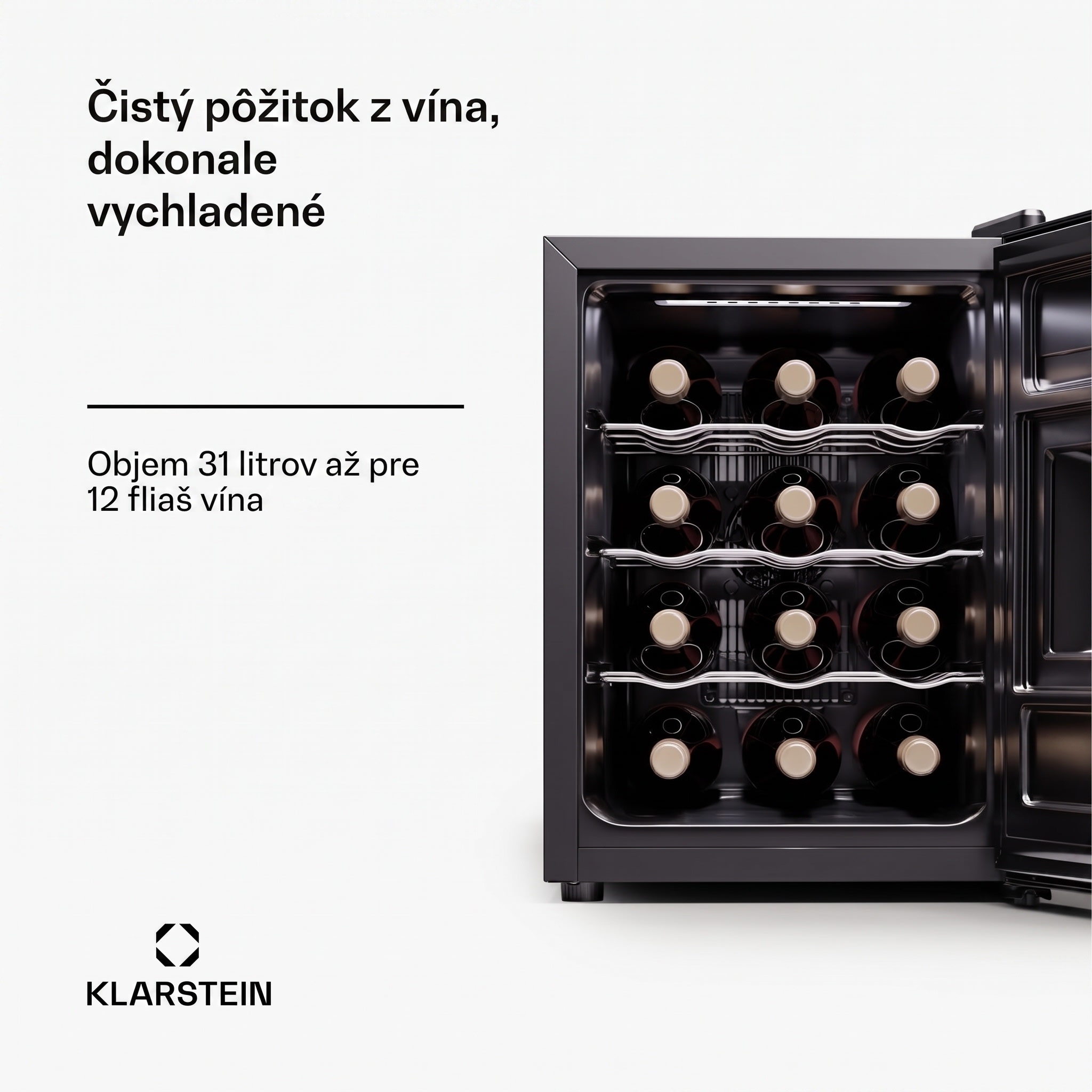 Klarstein Silent Vino 12 Uno, chladnička na víno, 31 l / 12 fliaš, 5-18 °C, dotykové – Obrázok 2