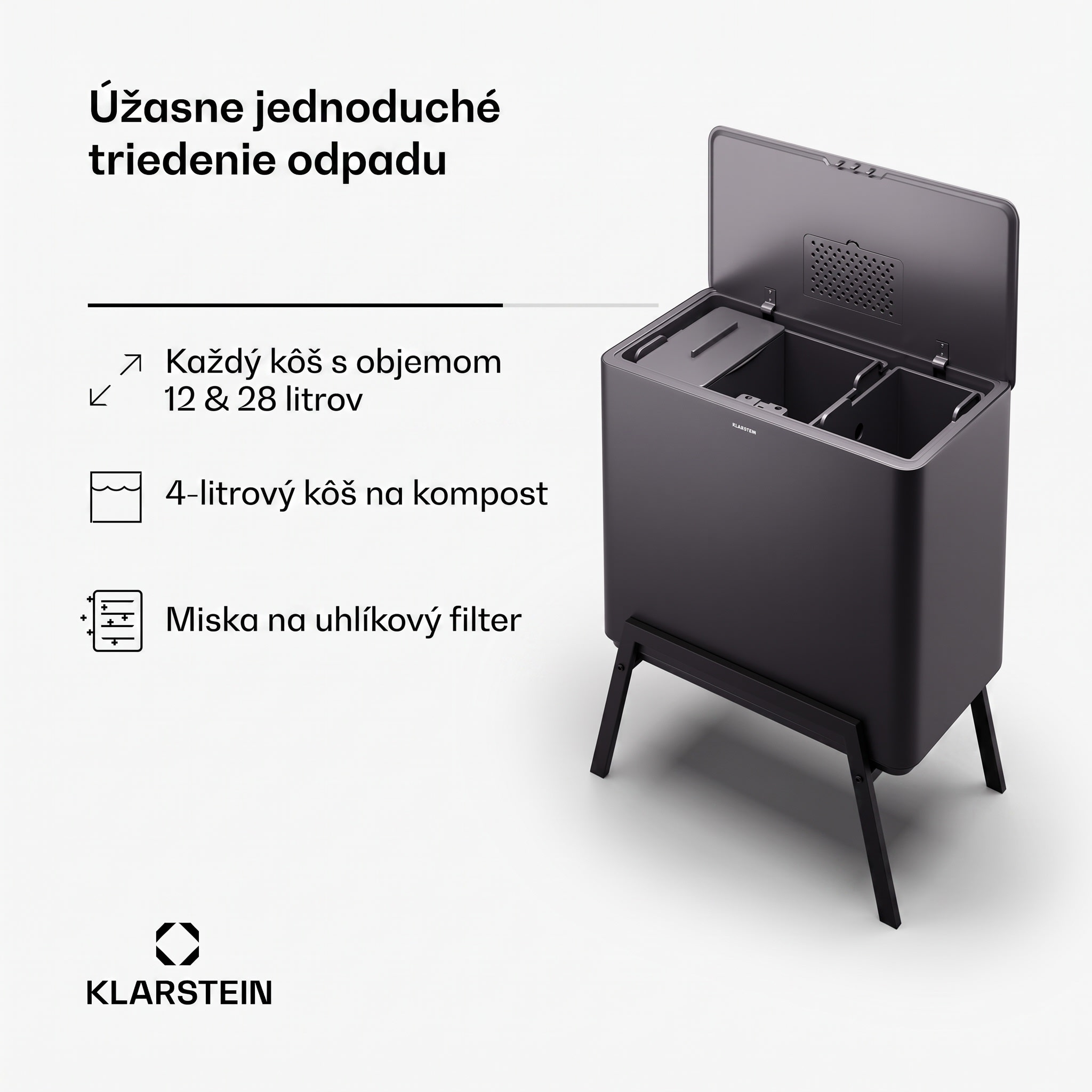 Klarstein Yuma, odpadkový kôš, 40 l, vrátane kompostéra, s nožičkami, pachový filter – Obrázok 3
