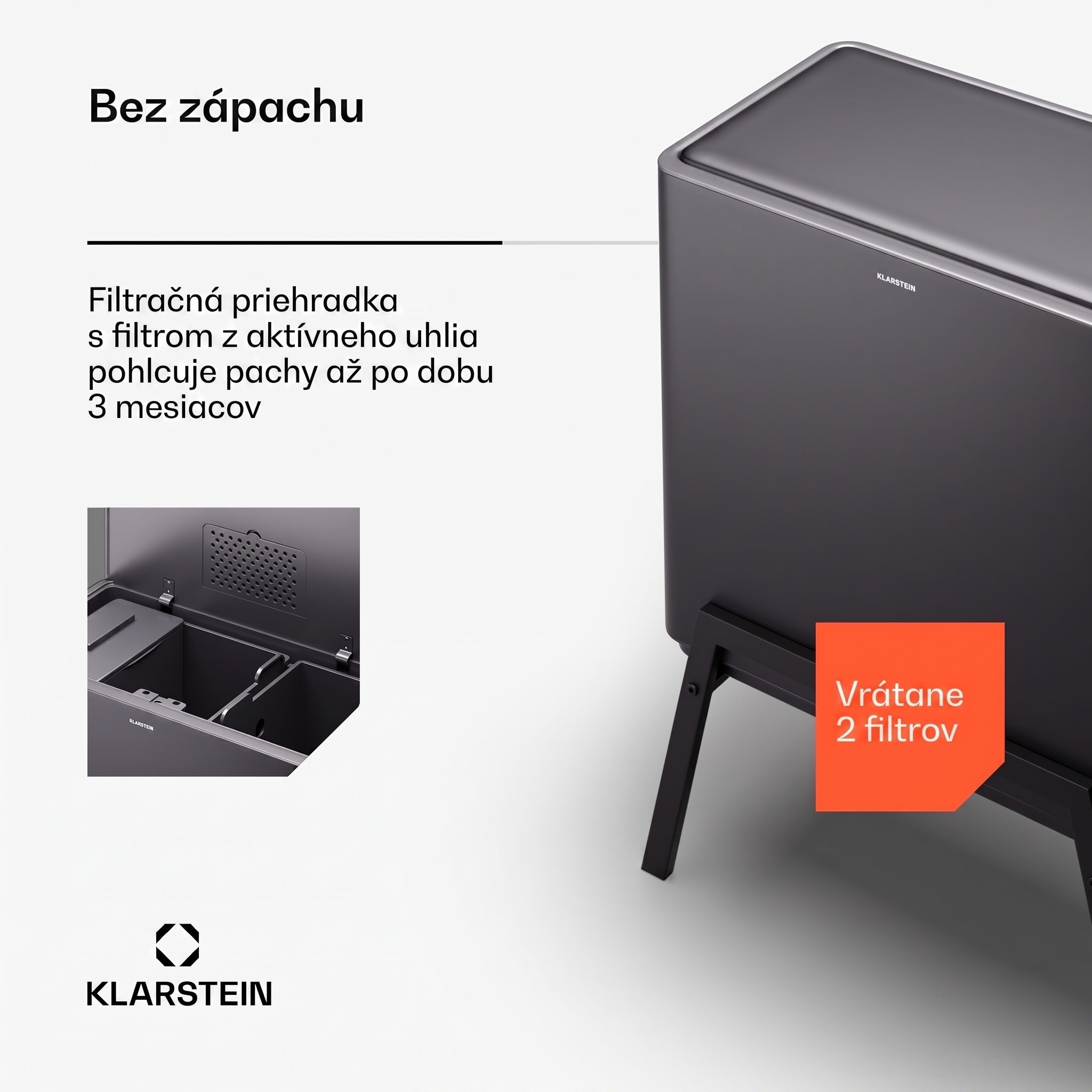 Klarstein Yuma, odpadkový kôš, 40 l, vrátane kompostéra, s nožičkami, pachový filter – Obrázok 5