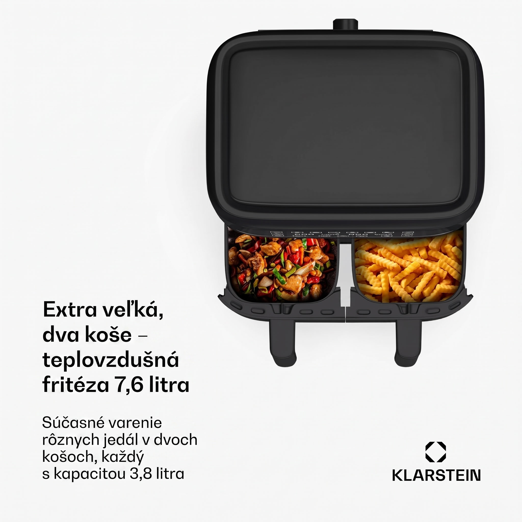 Klarstein VitaFry Duo Skylight teplovzdušná fritéza 7,6 l, 2 varné zóny, 6 programov – Obrázok 2