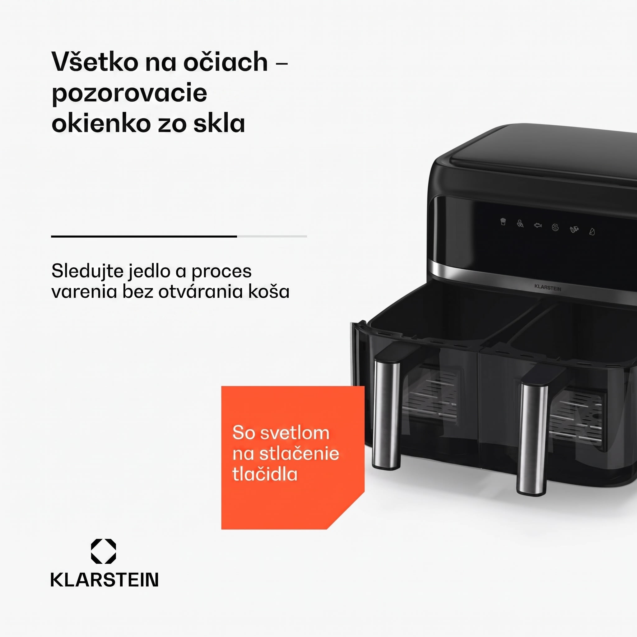 Klarstein VitaFry Duo Skylight teplovzdušná fritéza 7,6 l, 2 varné zóny, 6 programov – Obrázok 5