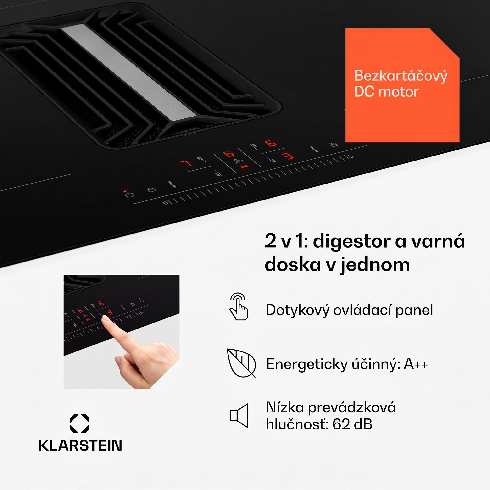 Klarstein AirJet 83, Down Air System, indukčný sporák + DownAir-digestor, 754 m³/h, A++ – Obrázok 4