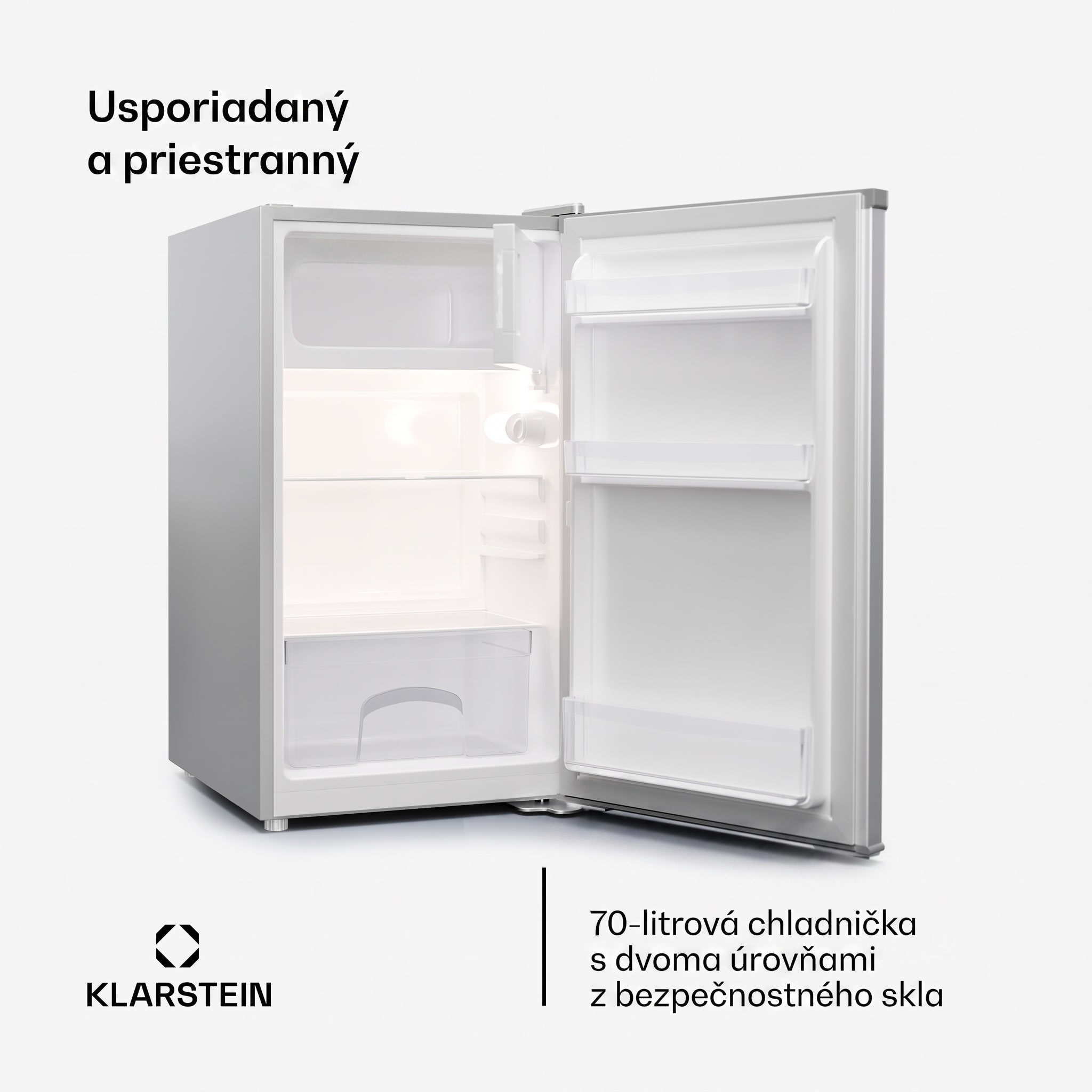 Klarstein Cool Cousin, chladnička s mrazničkou, 70/11 l, 40 dB, 2 police – Obrázok 3