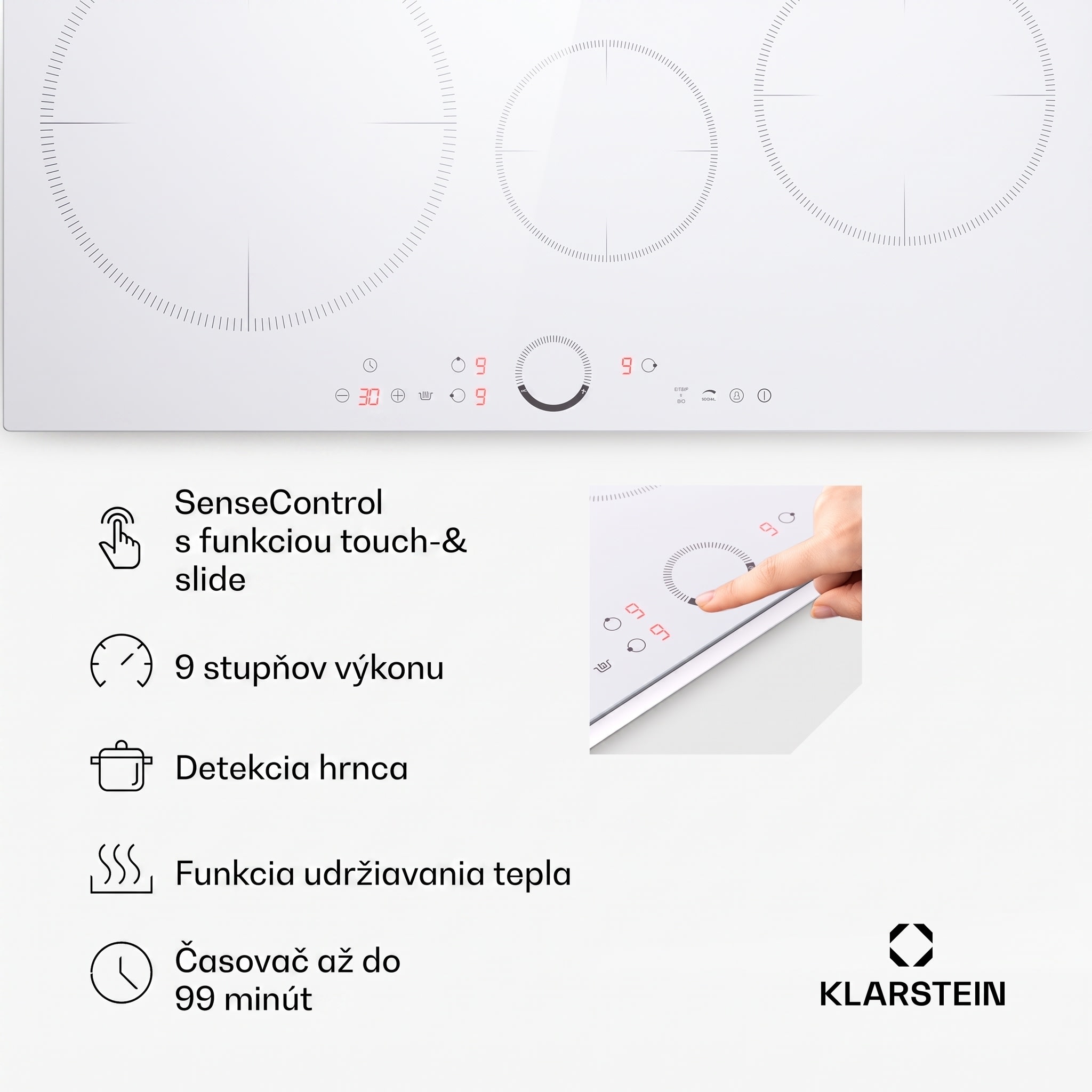 Klarstein Delicatessa 80, vstavaná indukčná varná doska, 3 zóny, 6000 W, Paella zóna, sklokeramika – Obrázok 5