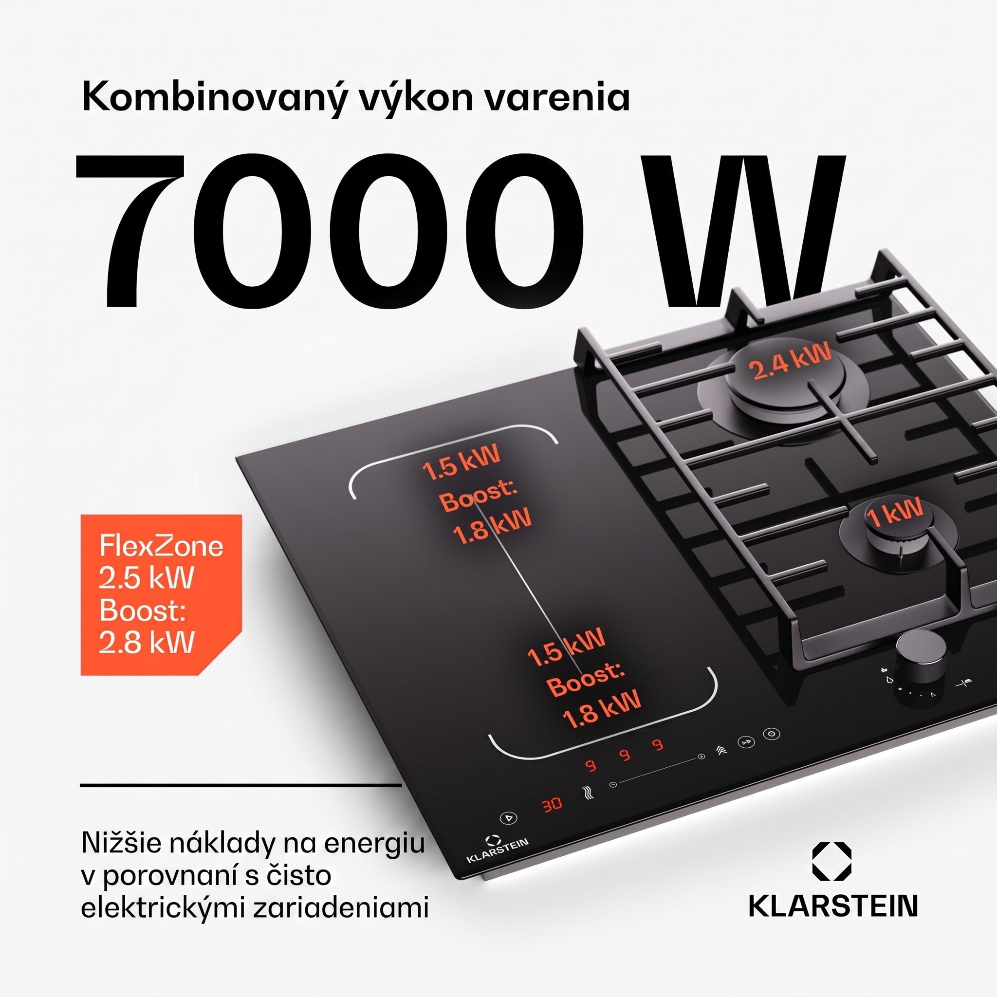 Klarstein MultiChef 4, indukčné a plynové varná doska, 4 varné zóny, 2 plynové horáky, 2 indukčné varné dosky, FlexZone – Obrázok 3
