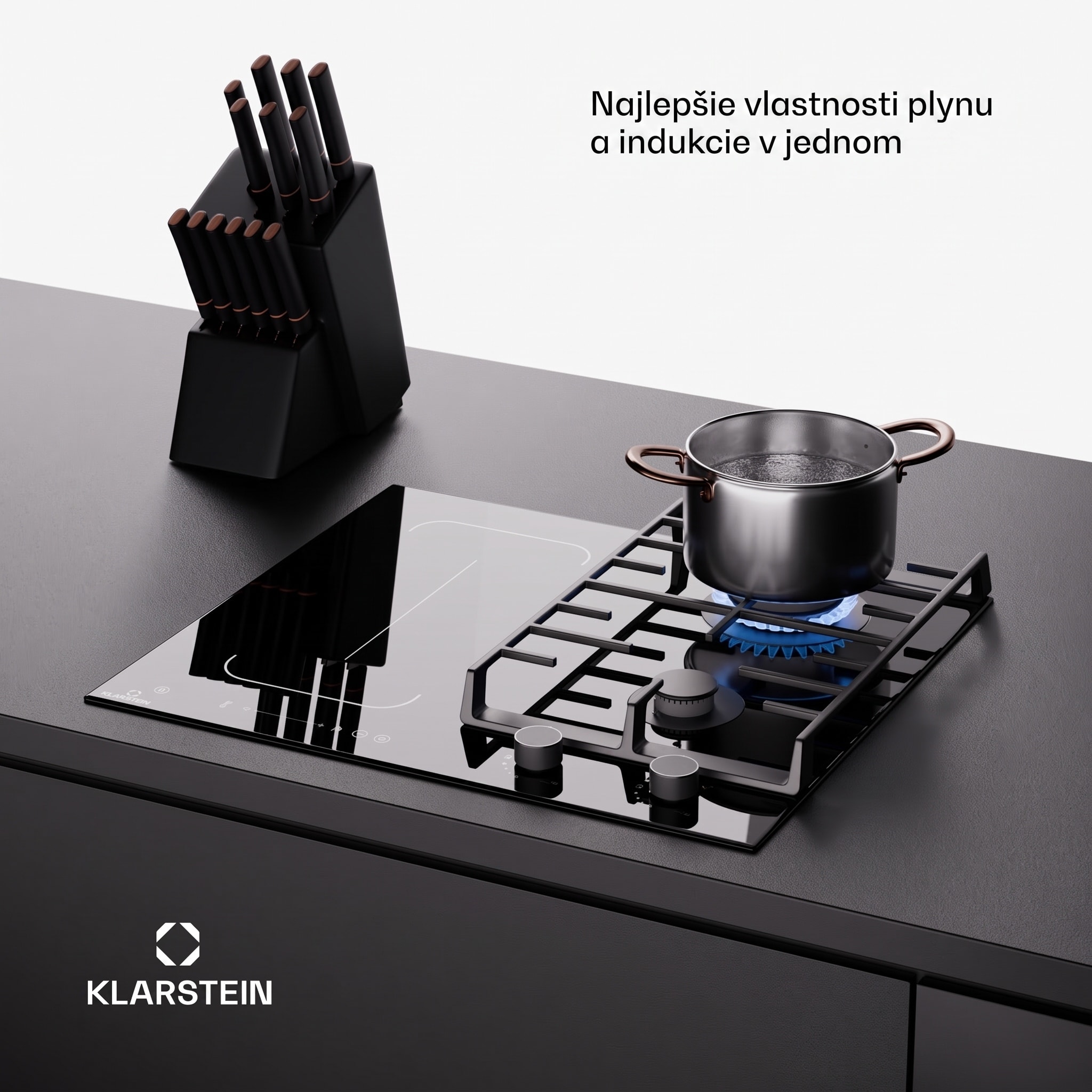 Klarstein MultiChef 4, indukčné a plynové varná doska, 4 varné zóny, 2 plynové horáky, 2 indukčné varné dosky, FlexZone – Obrázok 5