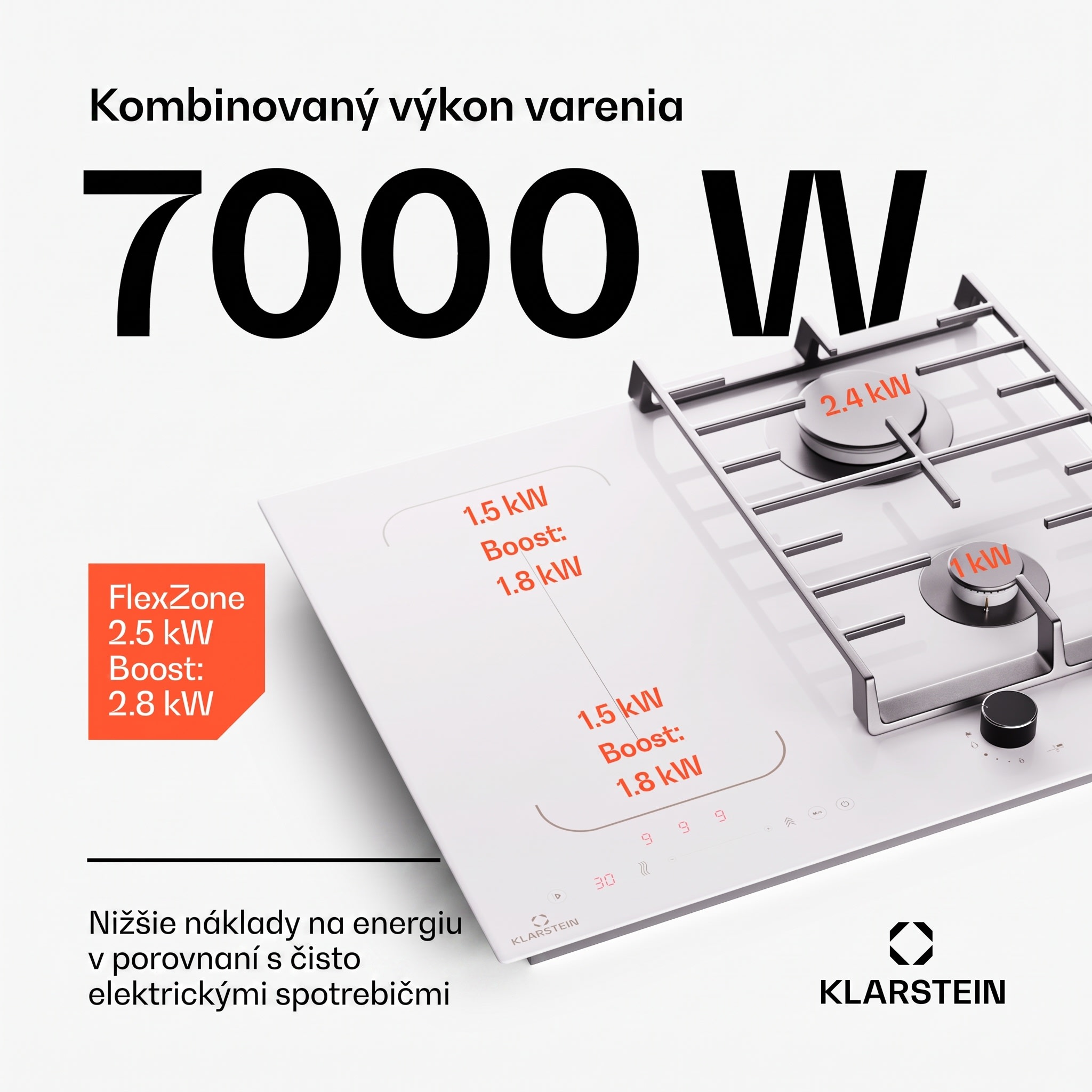 Klarstein MultiChef 4, indukčná a plynová varná doska, 4 varné zóny, 2 plynové horáky, 2 indukčné varné dosky, FlexZone – Obrázok 3
