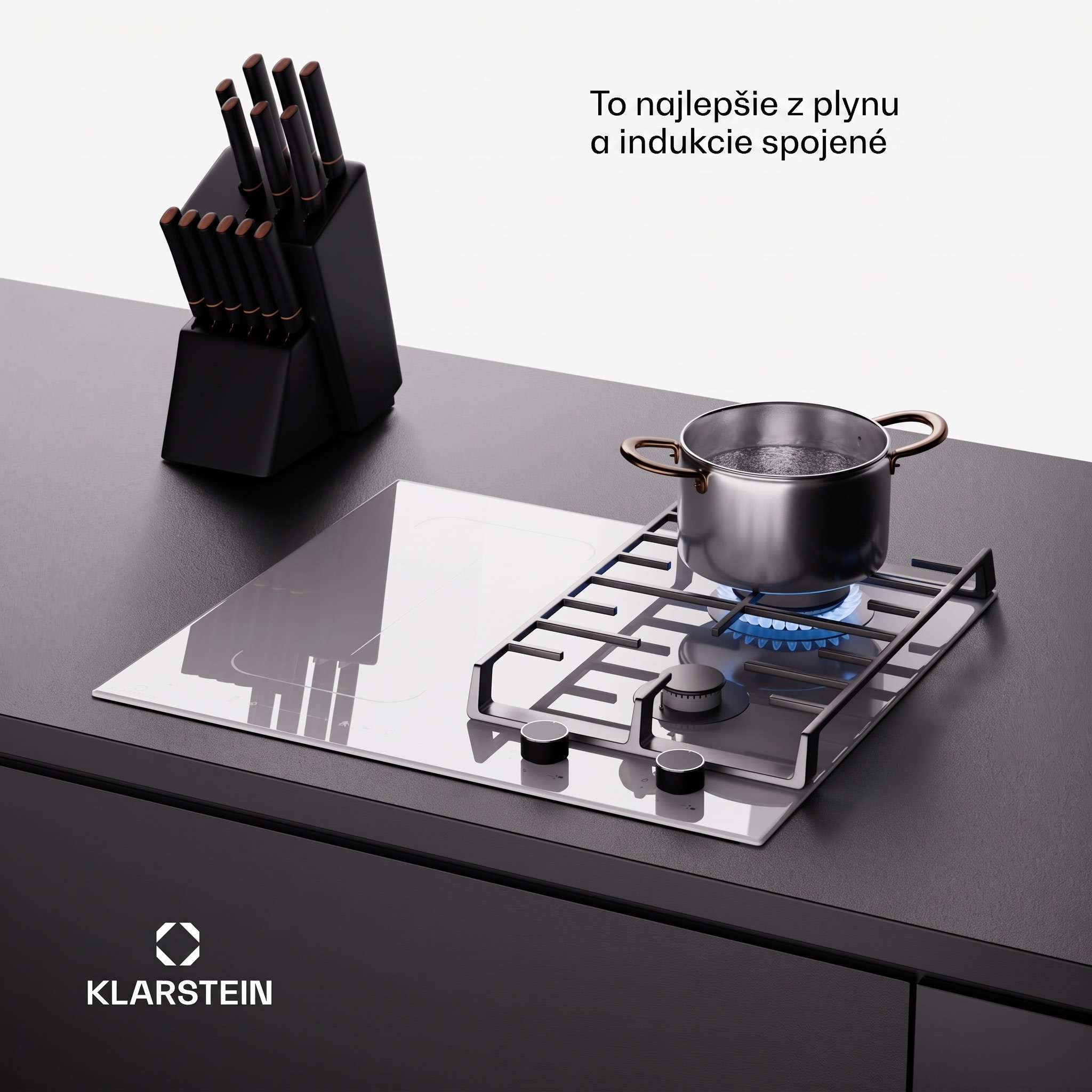 Klarstein MultiChef 4, indukčná a plynová varná doska, 4 varné zóny, 2 plynové horáky, 2 indukčné varné dosky, FlexZone – Obrázok 5