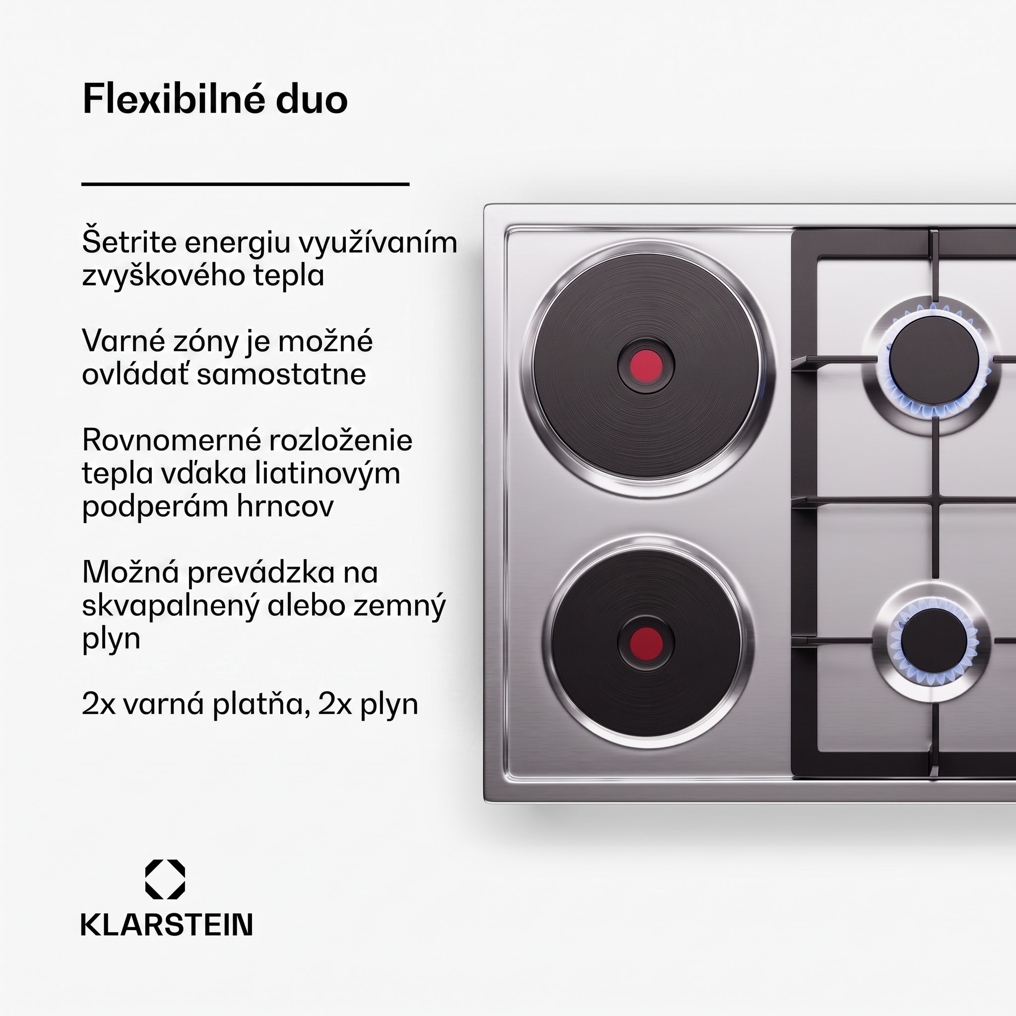 Klarstein MultiChef 4 varná doska elektrická a plynová 4 varné zóny 2 plynové horáky 2 elektrické varné dosky – Obrázok 2