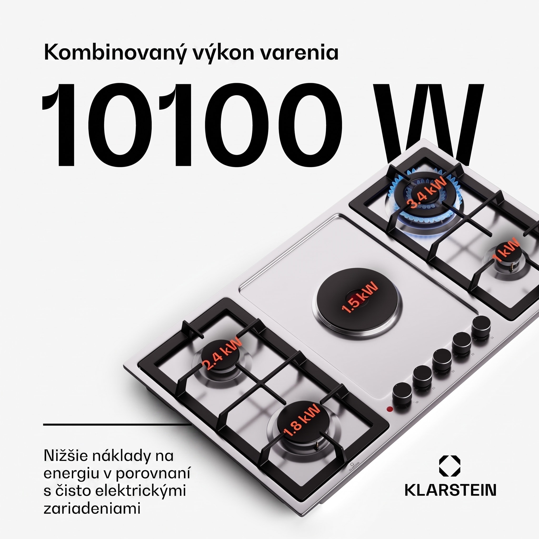Klarstein MultiChef 5 Hot Plate, elektrická a plynová varná doska, 5 varných zón, 4 horáky, 1 elektrická platňa – Obrázok 3