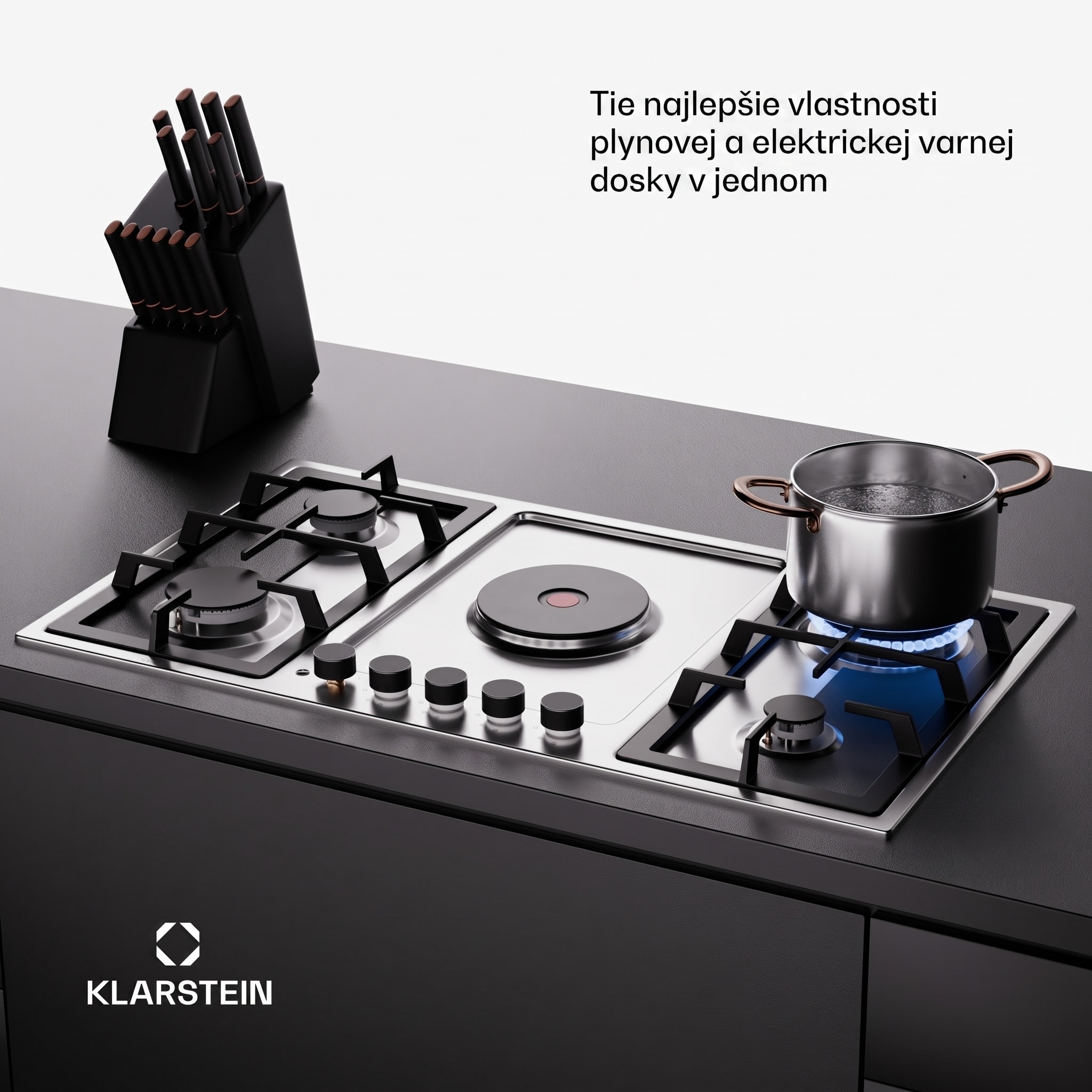 Klarstein MultiChef 5 Hot Plate, elektrická a plynová varná doska, 5 varných zón, 4 horáky, 1 elektrická platňa – Obrázok 5