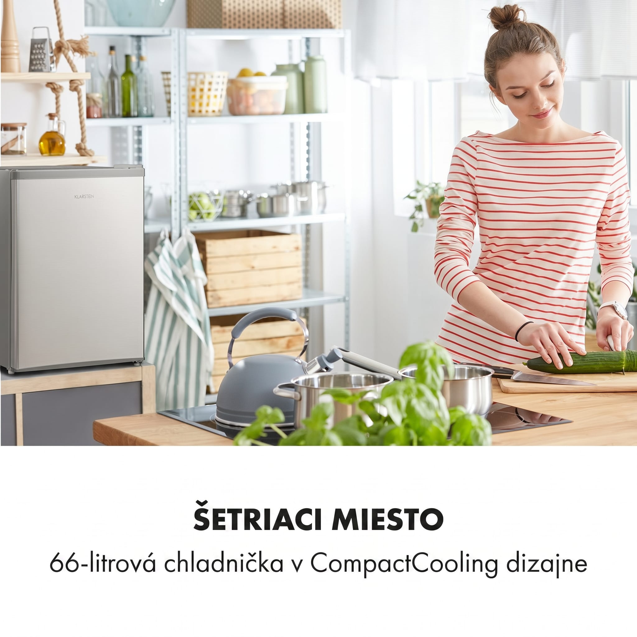 Klarstein Cool Kid, mini chladnička, 66 l, mraziaci priečinok 4 l, 41 dB, energet. trieda F, brúsená nehrdzavejúca oceľ – Obrázok 2