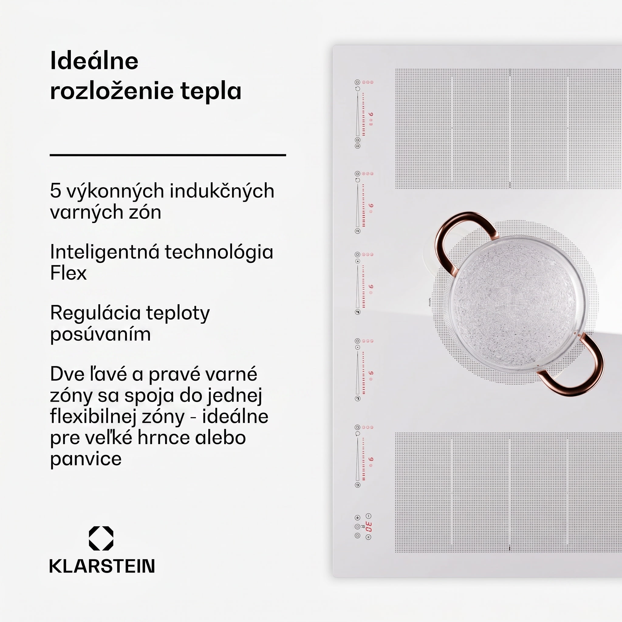 Klarstein Masterzone 90 Flex, indukčná varná doska, max. 12 600 W, vstavaná, 5 zón, 2 Flex zóny, technológia ThermoBoost, Smart Flex – Obrázok 2