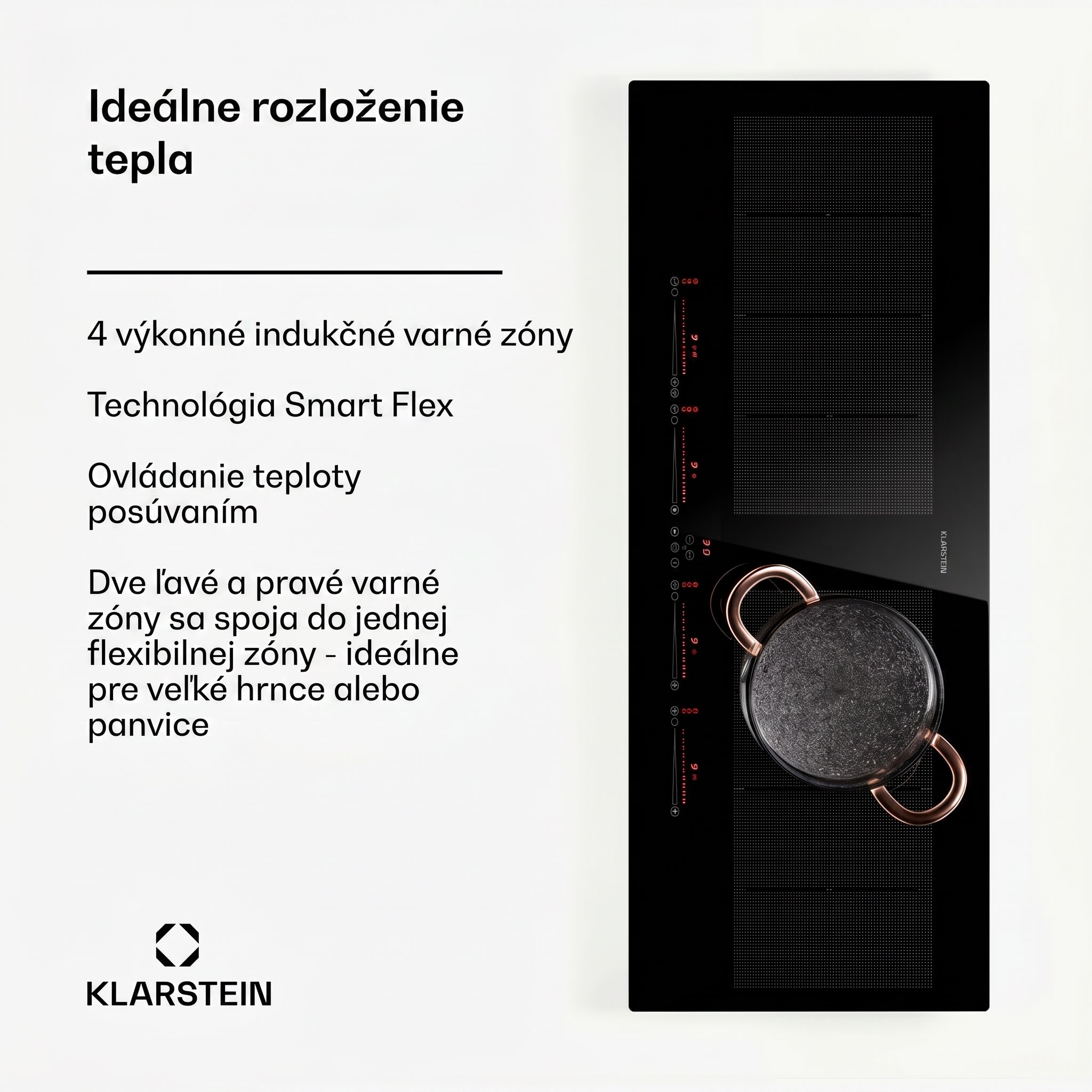 Klarstein Masterzone 90 Slim Flex, indukčná varná doska, max. 7200 W, vstavaná, 4 zóny, 2 Flex zóny, technológia ThermoBoost, Smart Flex – Obrázok 2