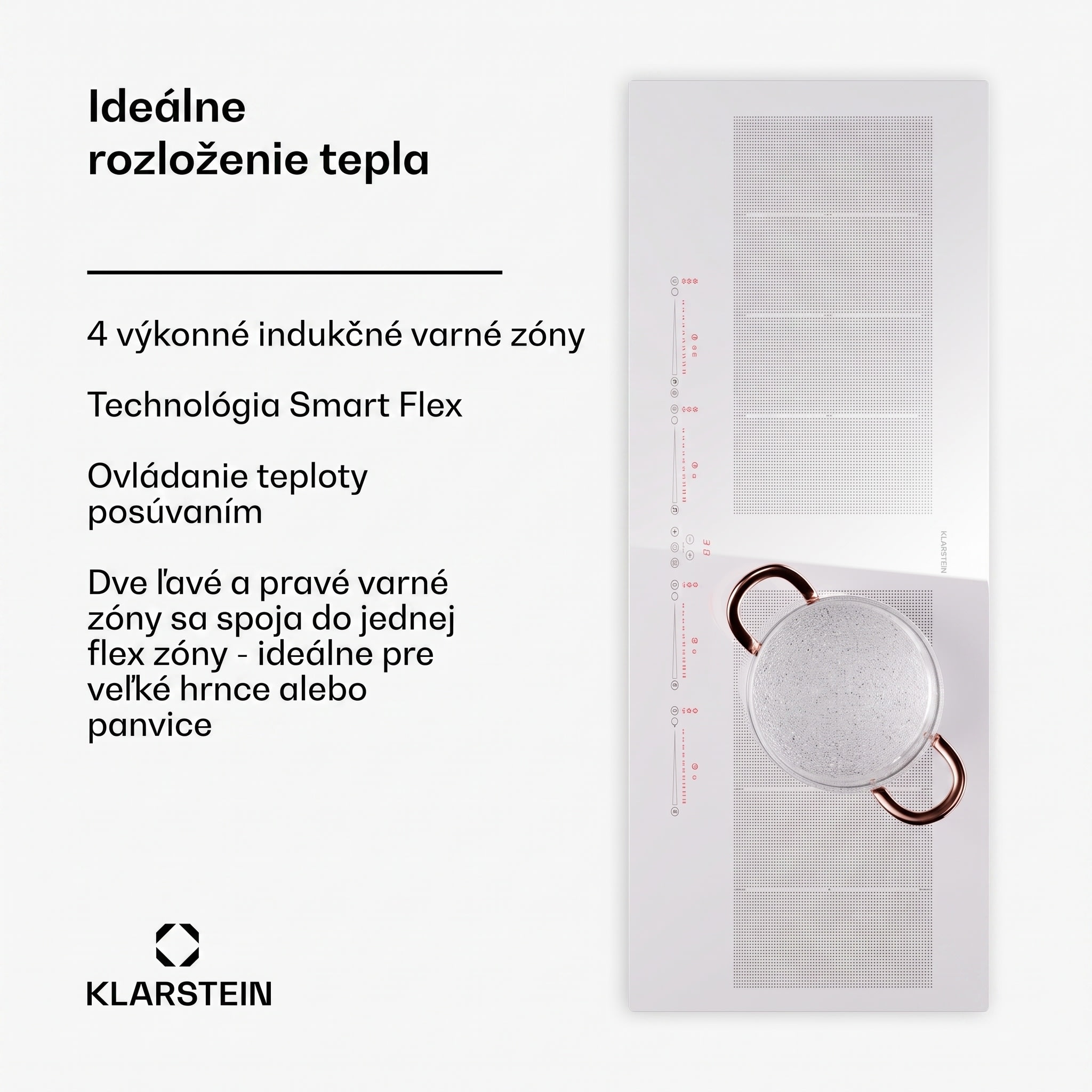 Klarstein Masterzone 90 Slim Flex, indukčná varná doska, max. 7200 W, vstavaná, 4 zóny, 2 Flex zóny, technológia ThermoBoost, Smart Flex – Obrázok 2