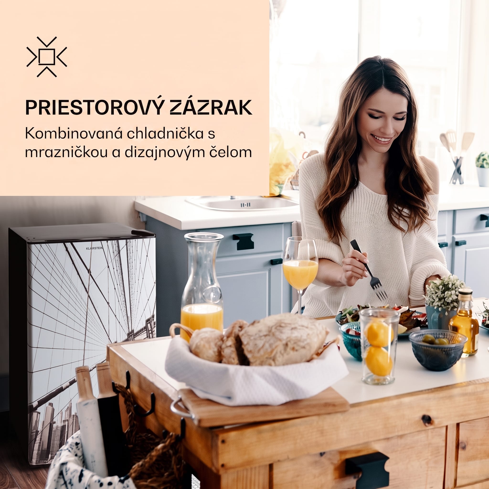 Klarstein CoolArt 79L, kombinovaná chladnička s mrazničkou, EEK E, mraziaci priestor 9 l, dizajnové dvere – Obrázok 2