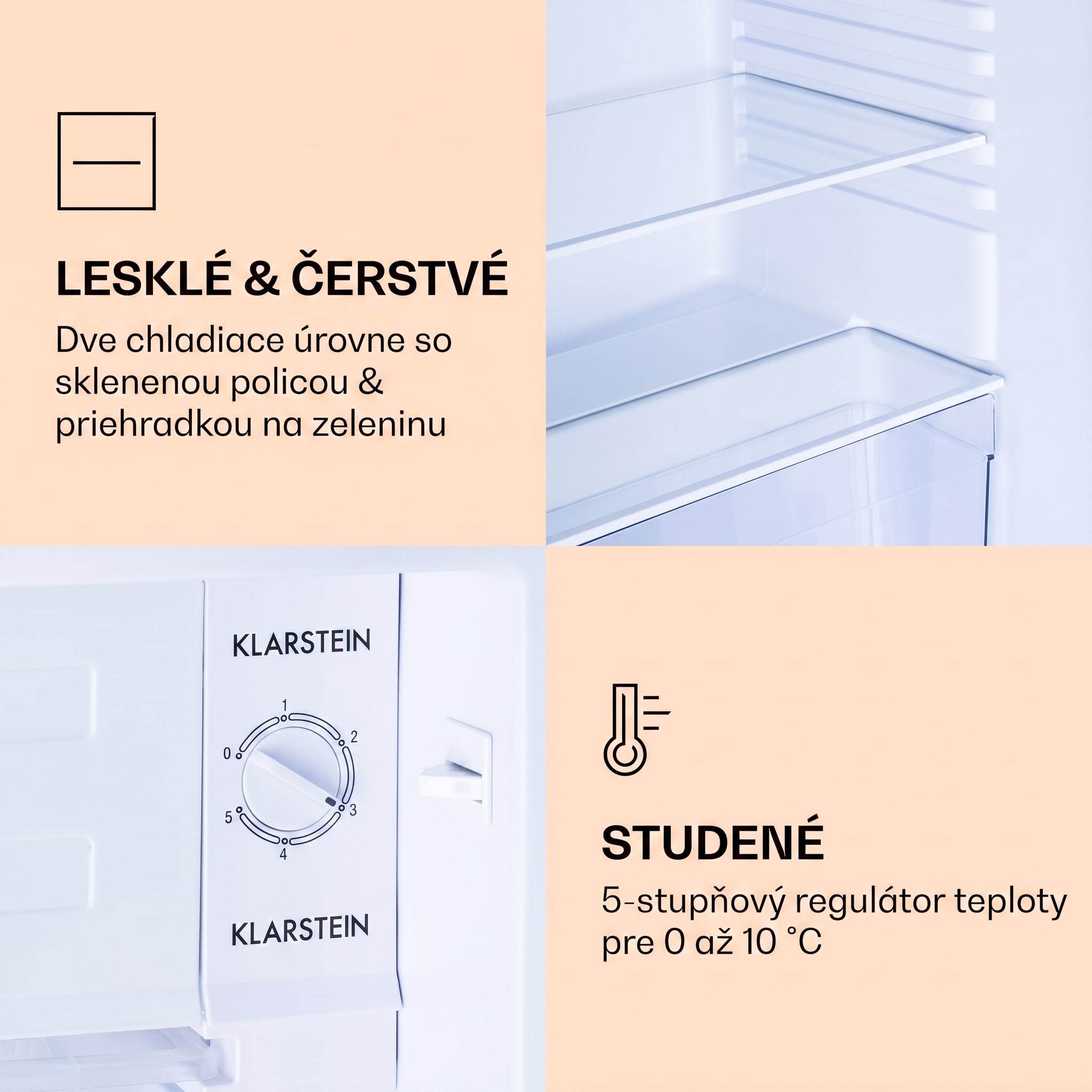 Klarstein CoolArt 79L, kombinovaná chladnička s mrazničkou, EEK E, mraziaci priestor 9 l, dizajnové dvere – Obrázok 5