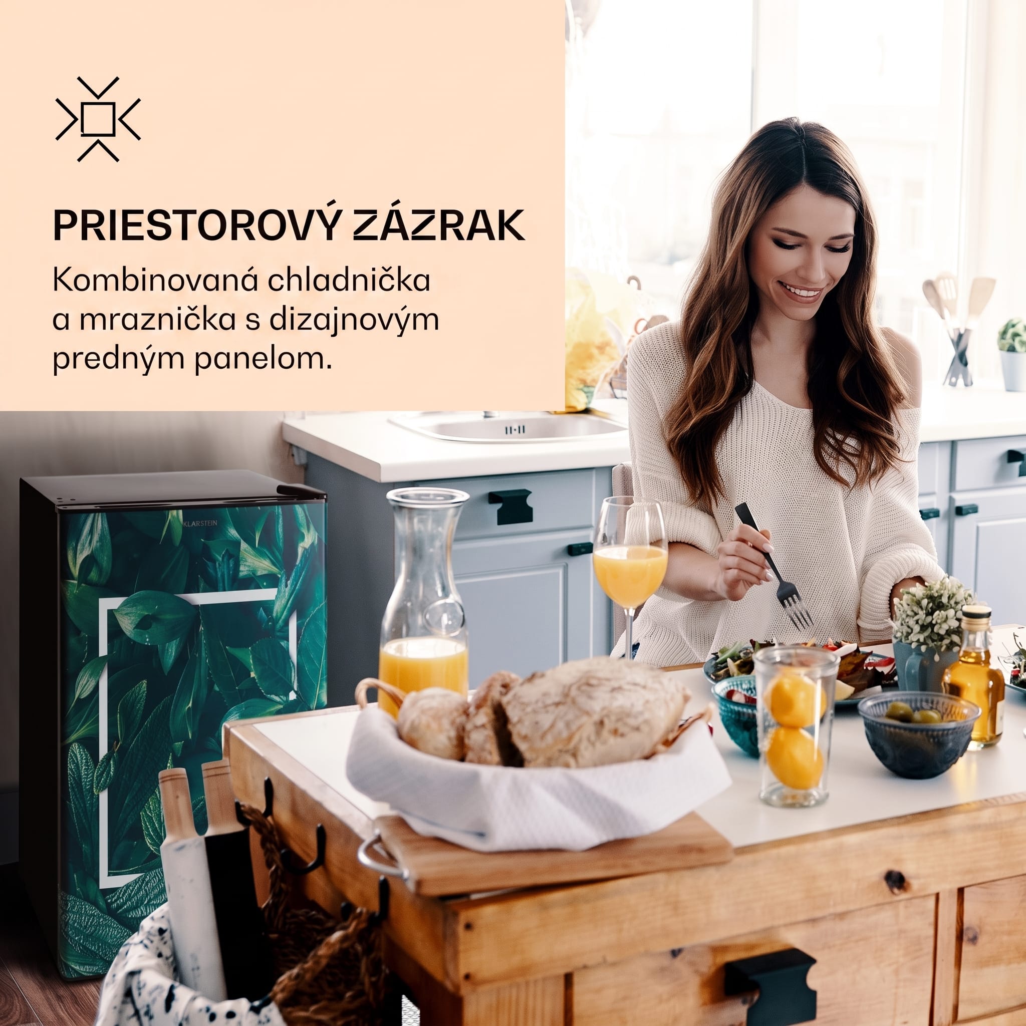 Klarstein CoolArt 79L, kombinovaná chladnička s mrazničkou, EEK E, mraziaci priestor 9 l, dizajnové dvere – Obrázok 2