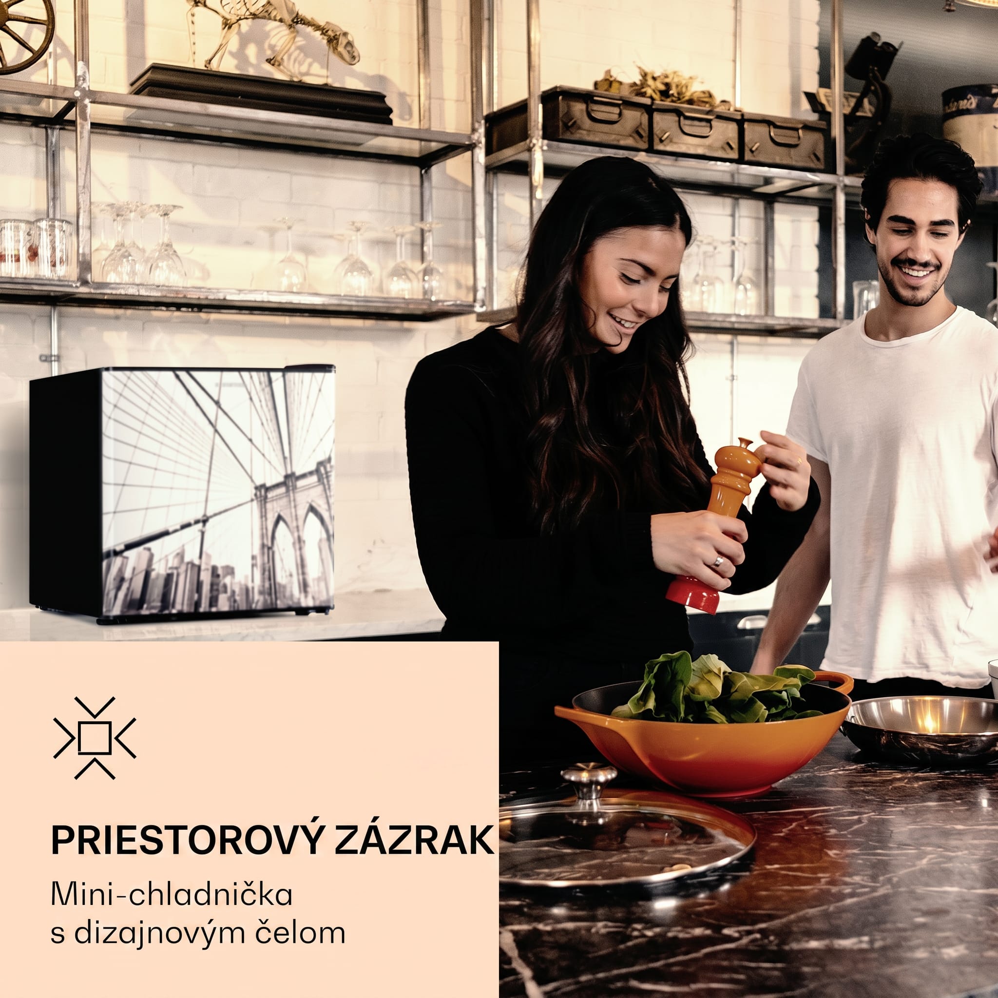 Klarstein CoolArt 45L, mini chladnička, EEK E, mraziaci priestor 1,5 l, dizajnové dvere – Obrázok 2