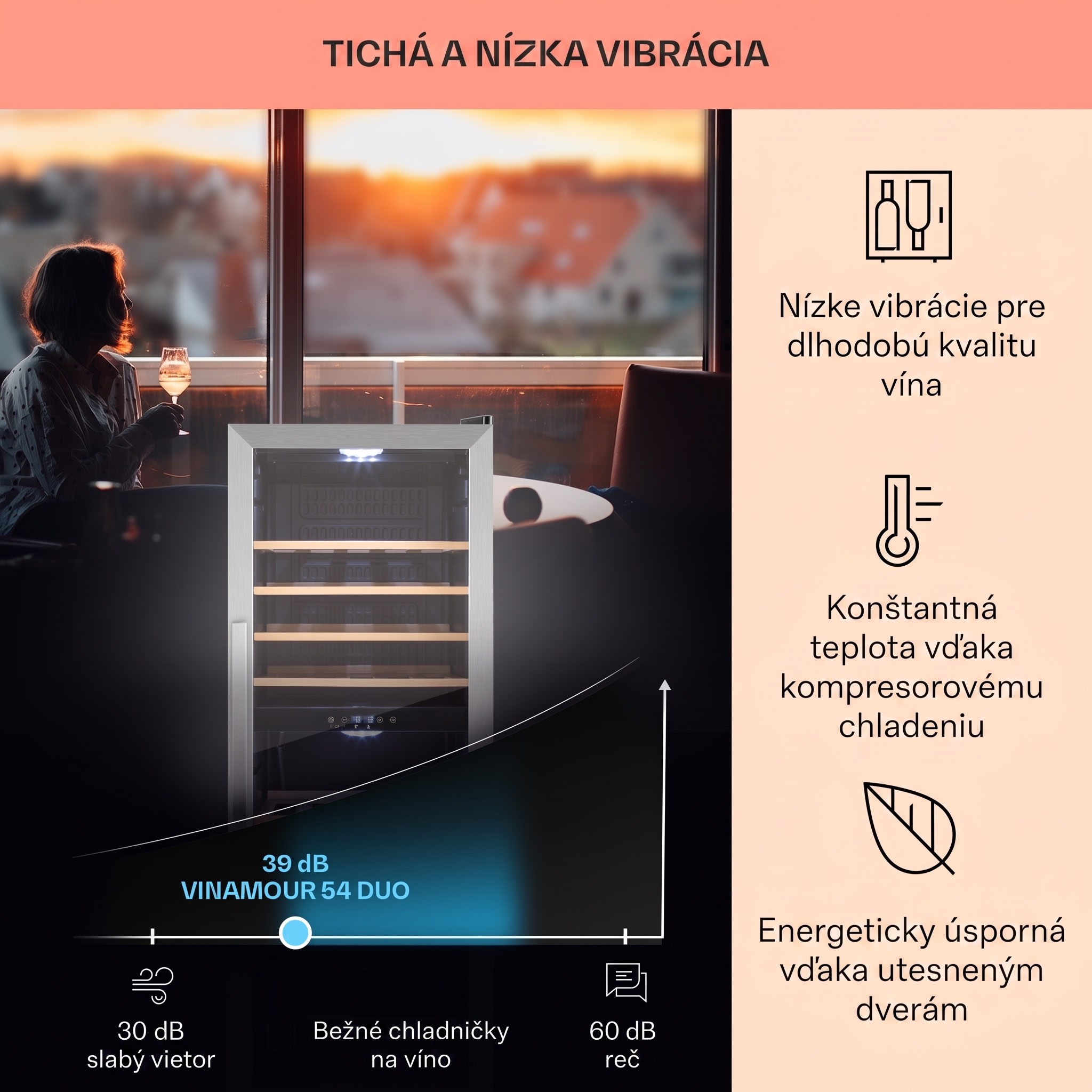 Klarstein Vinamour 54D, vinotéka, 148 l, 54 fliaš, 2 zóny, čelo z nehrdzavejúcej ocele – Obrázok 4
