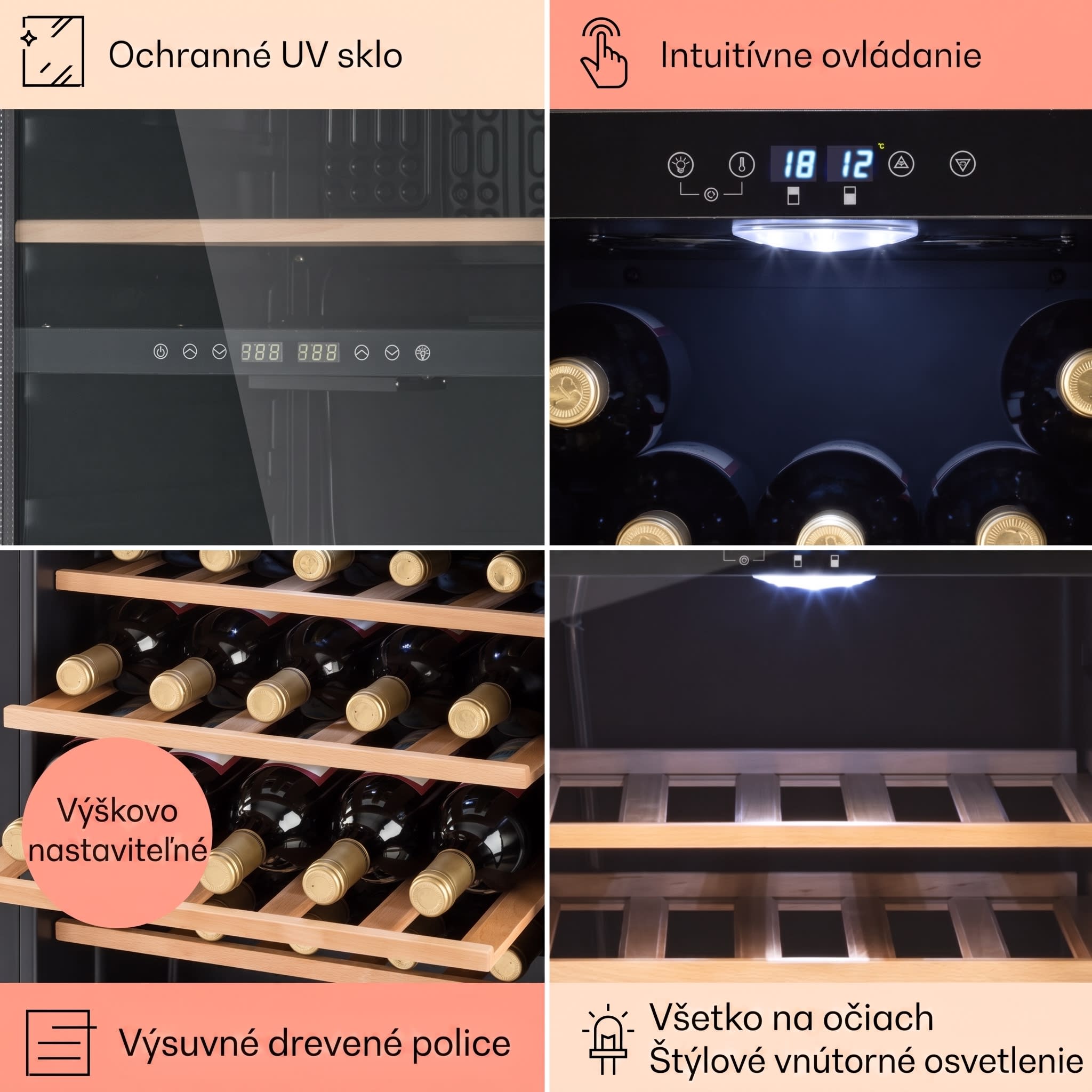 Klarstein Vinamour 54D, vinotéka, 148 l, 54 fliaš, 2 zóny, čelo z nehrdzavejúcej ocele – Obrázok 5