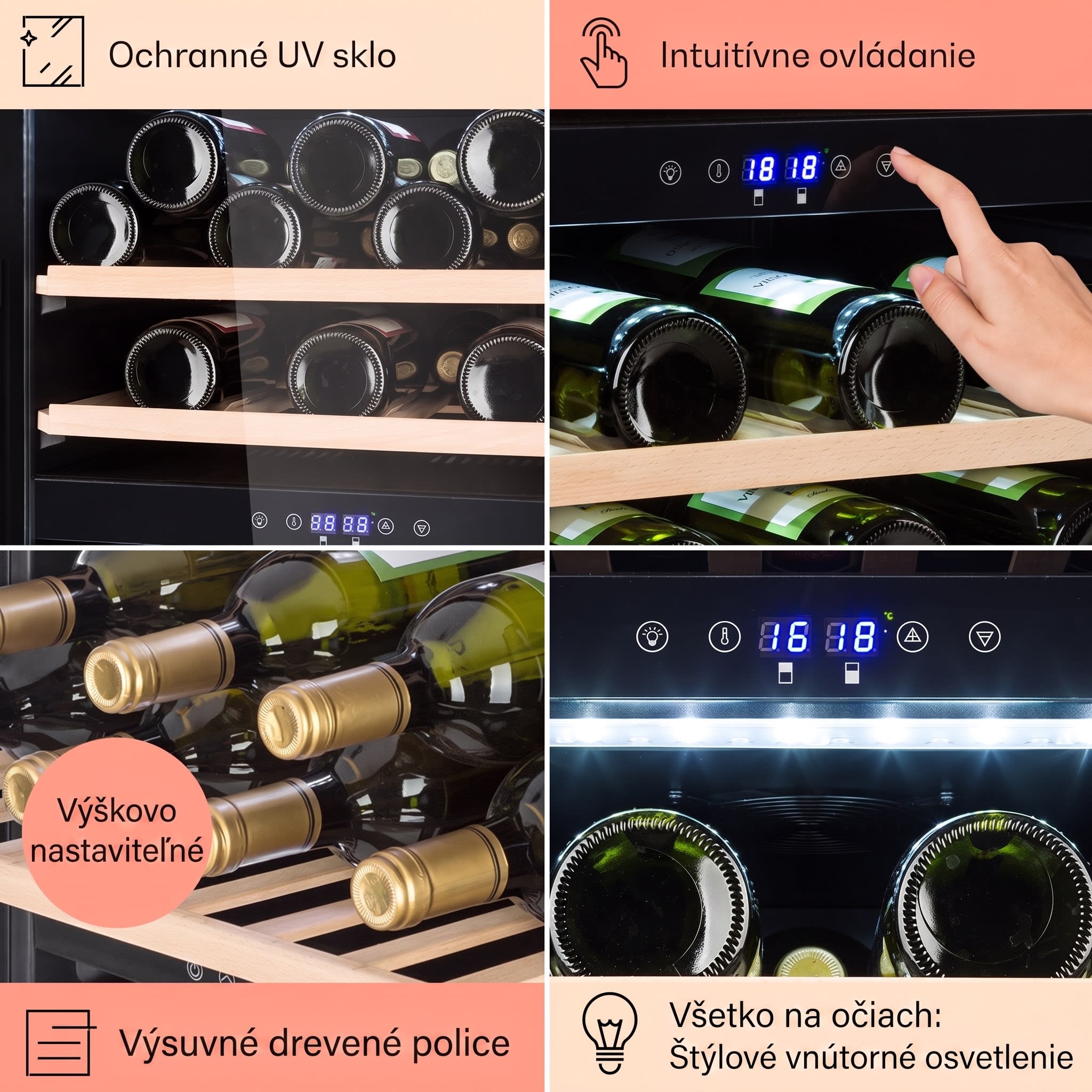 Klarstein Barossa 40D, vinotéka, 135 l, 2 zóny, 41 fliaš, sklenené dvere, dotyková – Obrázok 5
