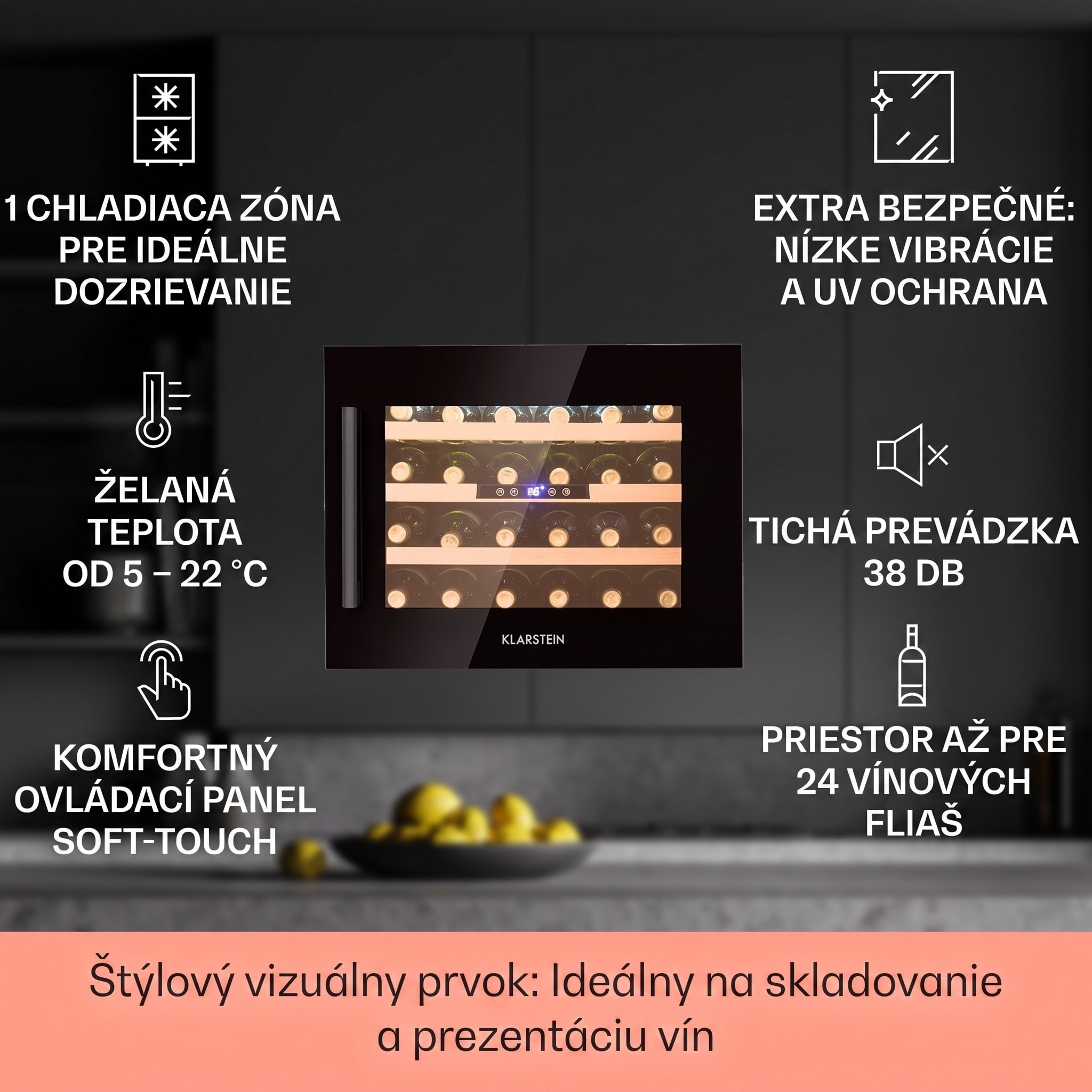 Klarstein Vinsider 24 Onyx Edition, vstavaná vinotéka, energet. trieda G – Obrázok 2