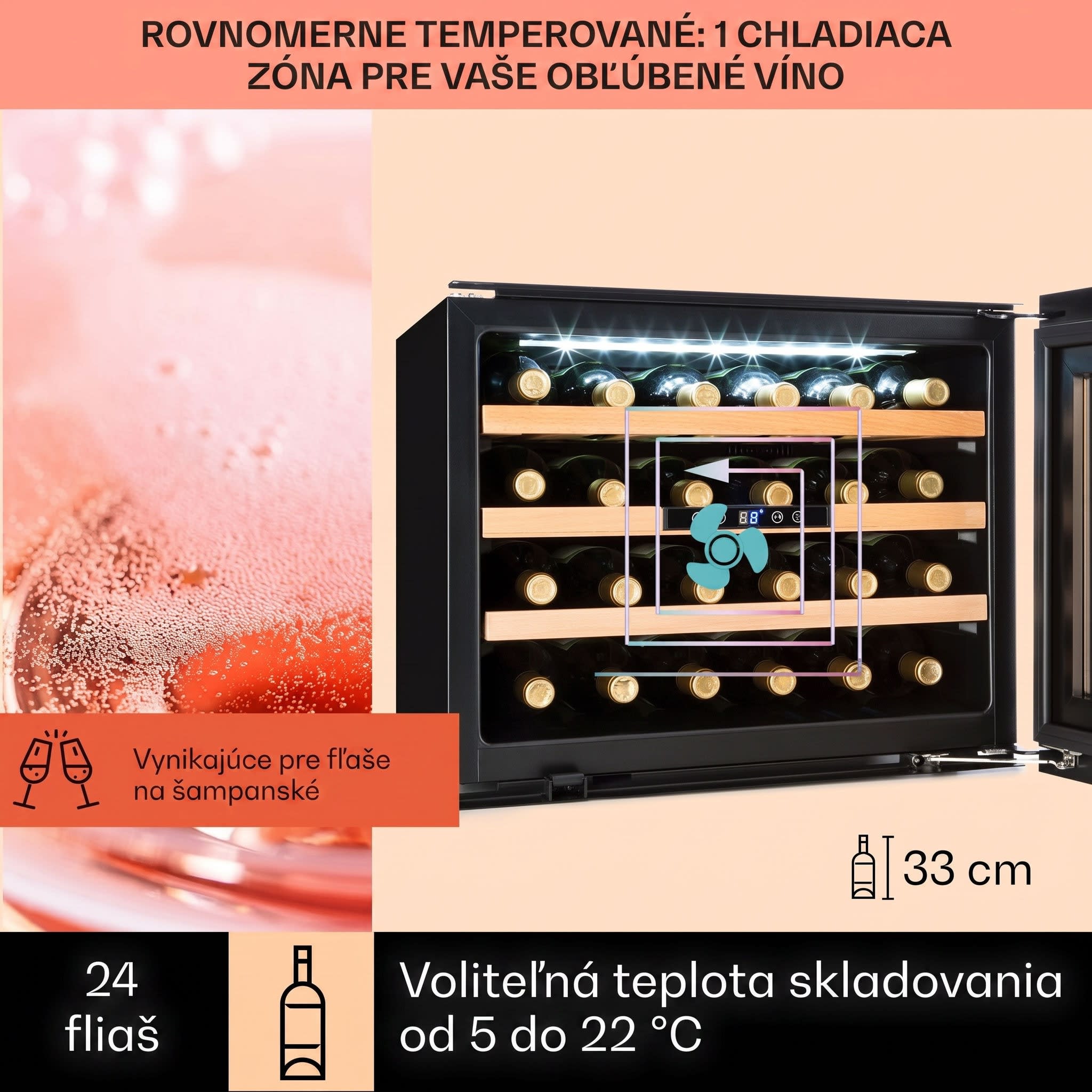 Klarstein Vinsider 24 Onyx Edition, vstavaná vinotéka, energet. trieda G – Obrázok 3
