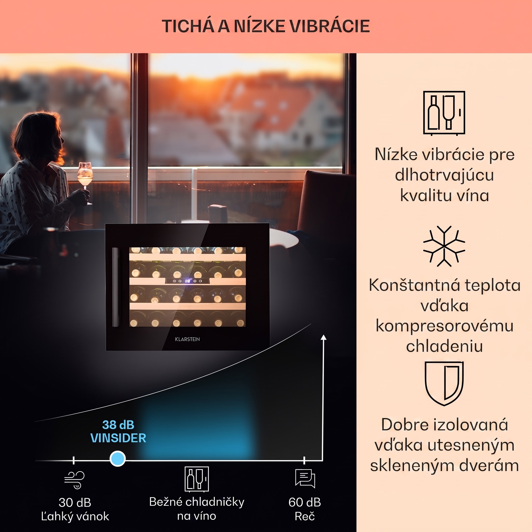 Klarstein Vinsider 24 Onyx Edition, vstavaná vinotéka, energet. trieda G – Obrázok 4