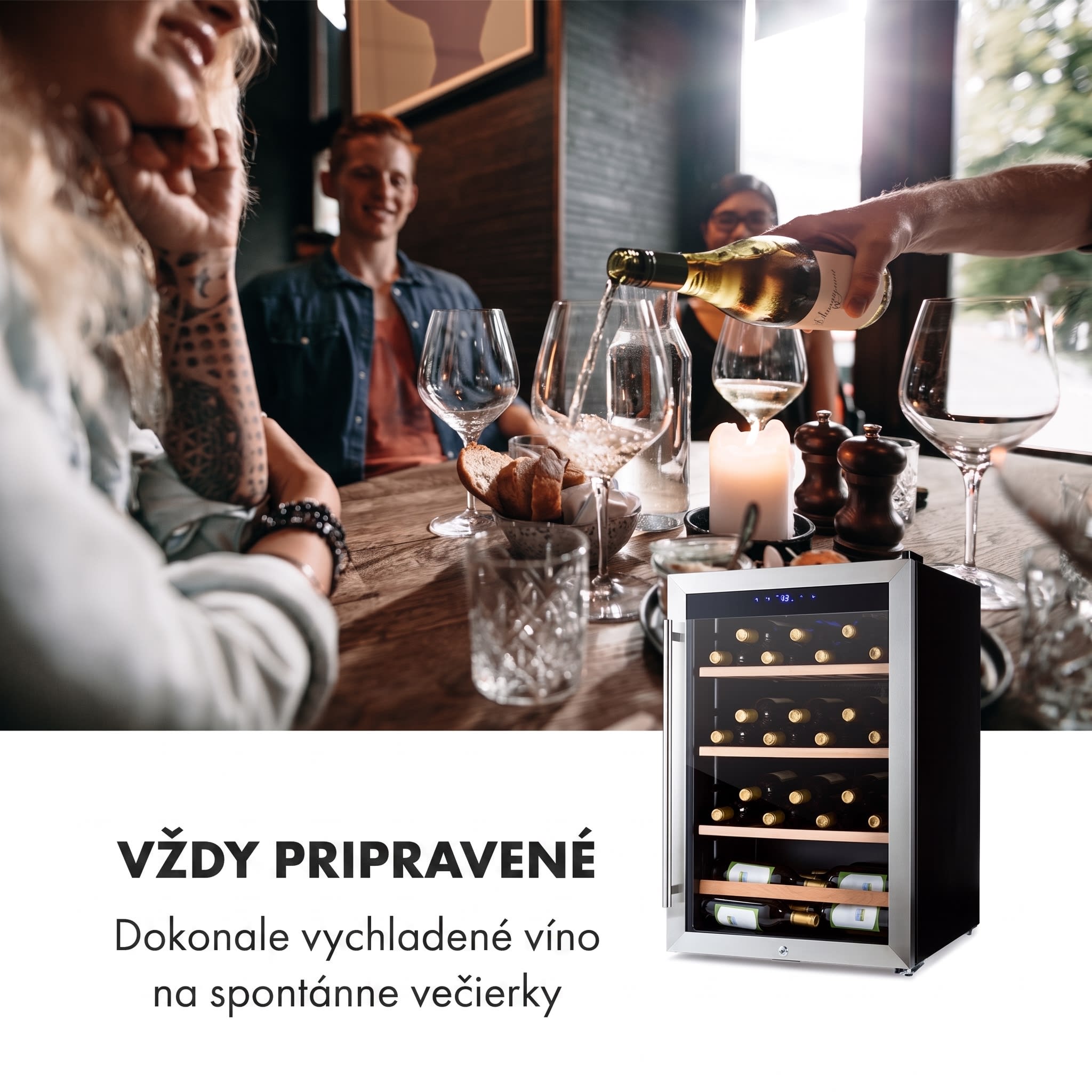 Klarstein Vinamour 48 Uno, vinotéka, 128 l, 48 fliaš, 3 police, 4–18°C, nehrdzavejúca oceľ – Obrázok 3