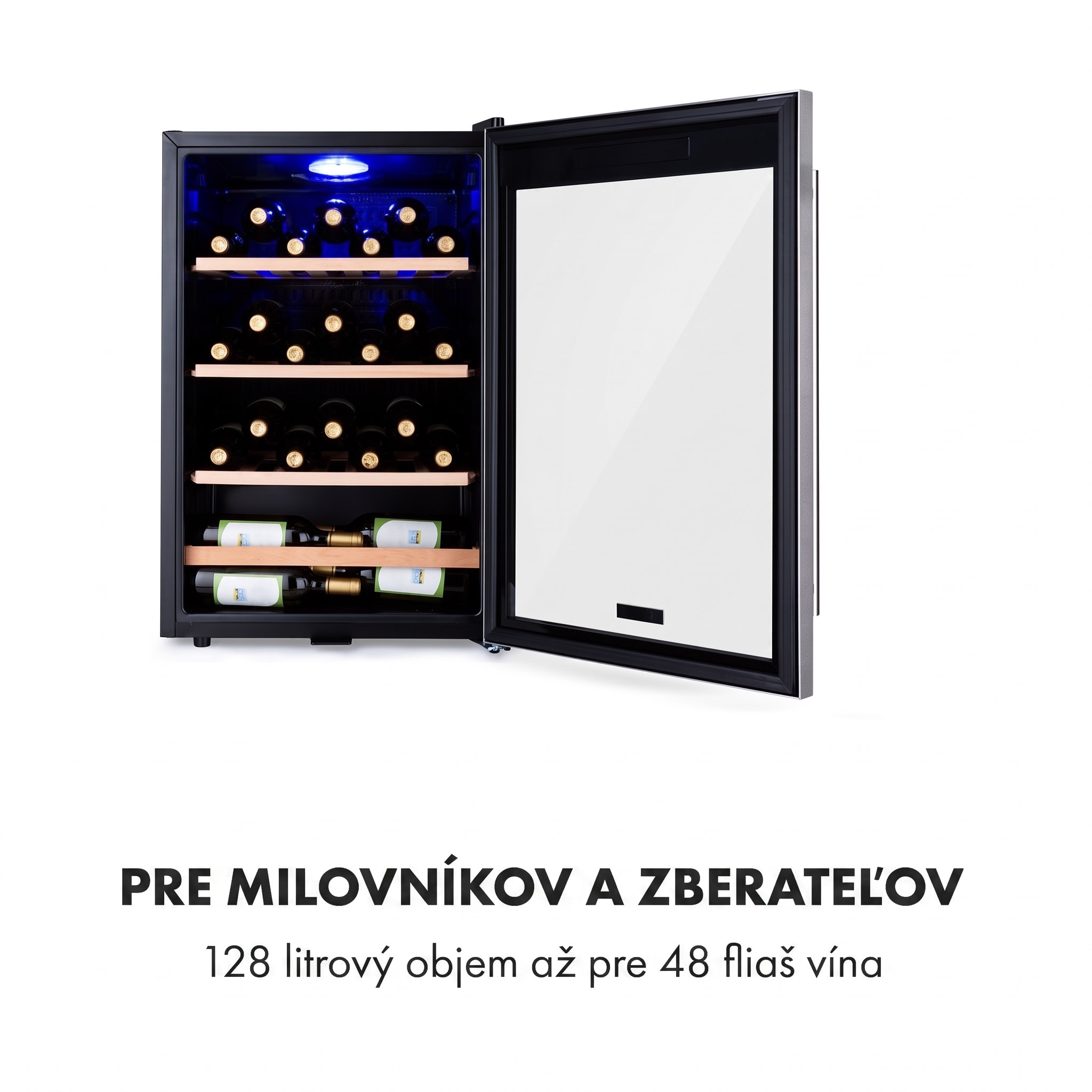 Klarstein Vinamour 48 Uno, vinotéka, 128 l, 48 fliaš, 3 police, 4–18°C, nehrdzavejúca oceľ – Obrázok 5