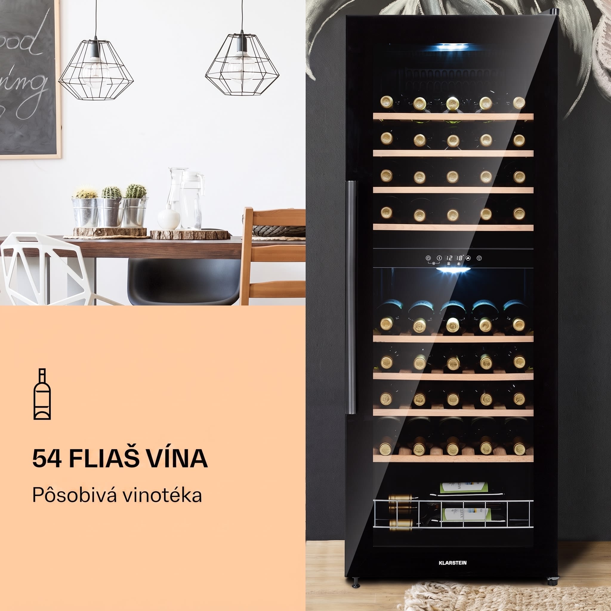 Klarstein Barossa 54 Duo, vinotéka, 148 l, 2 zóny, 54 fliaš, dotykový displej – Obrázok 2