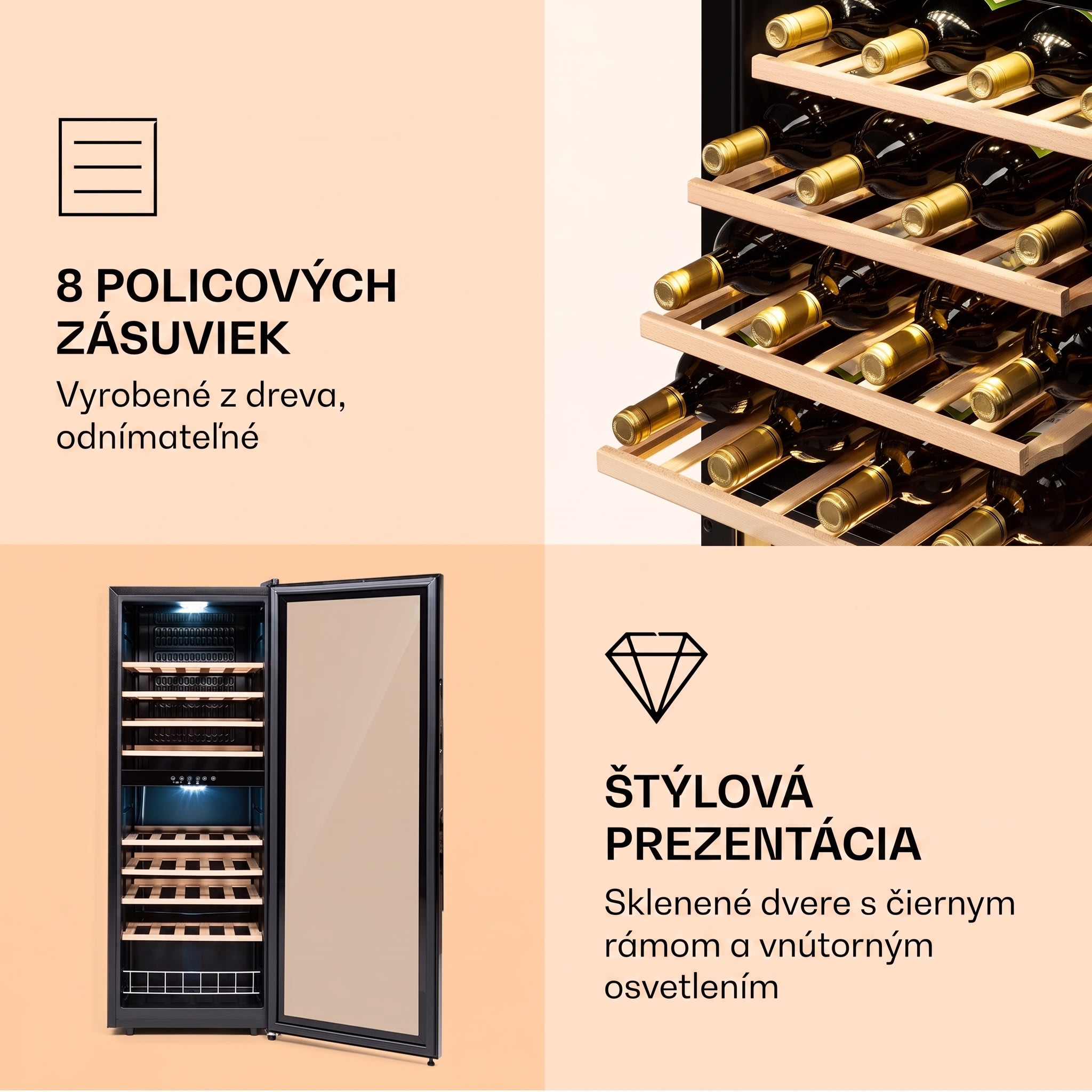 Klarstein Barossa 54 Duo, vinotéka, 148 l, 2 zóny, 54 fliaš, dotykový displej – Obrázok 4