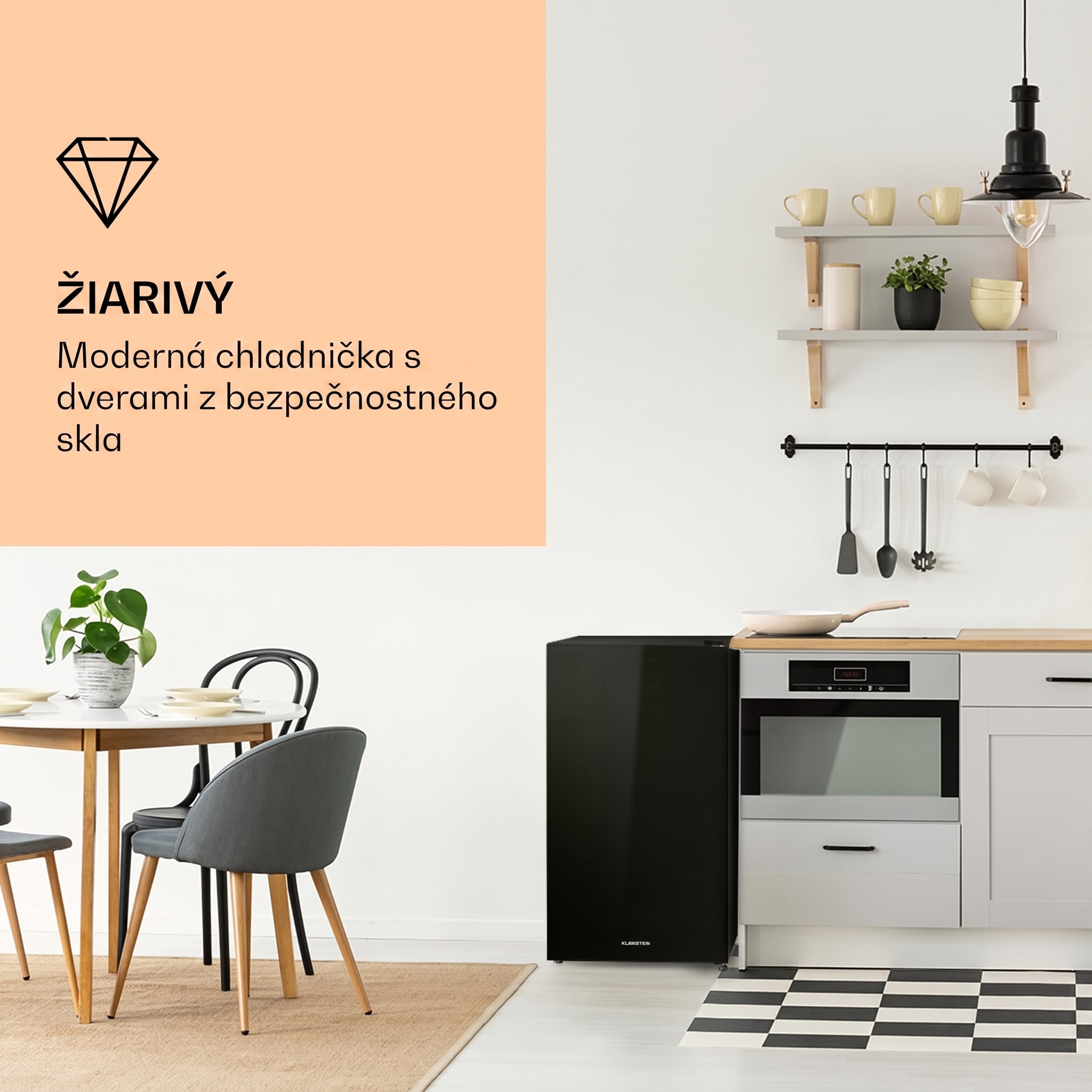 Klarstein Luminance Frost, chladnička, 91 l, energet. trieda F, priečinok na zeleninu, 2 sklenené police, čierna – Obrázok 2