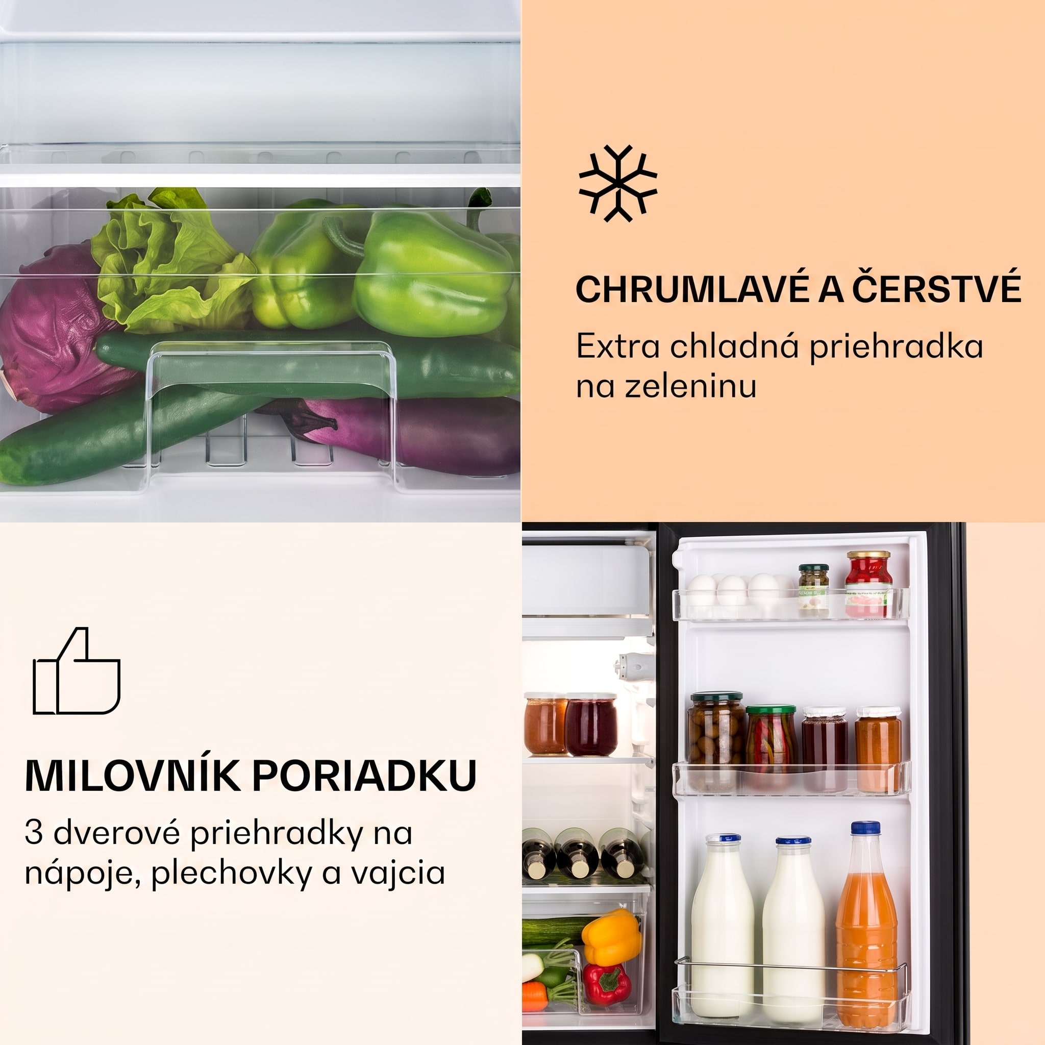 Klarstein Luminance Frost, chladnička, 91 l, energet. trieda F, priečinok na zeleninu, 2 sklenené police, čierna – Obrázok 3