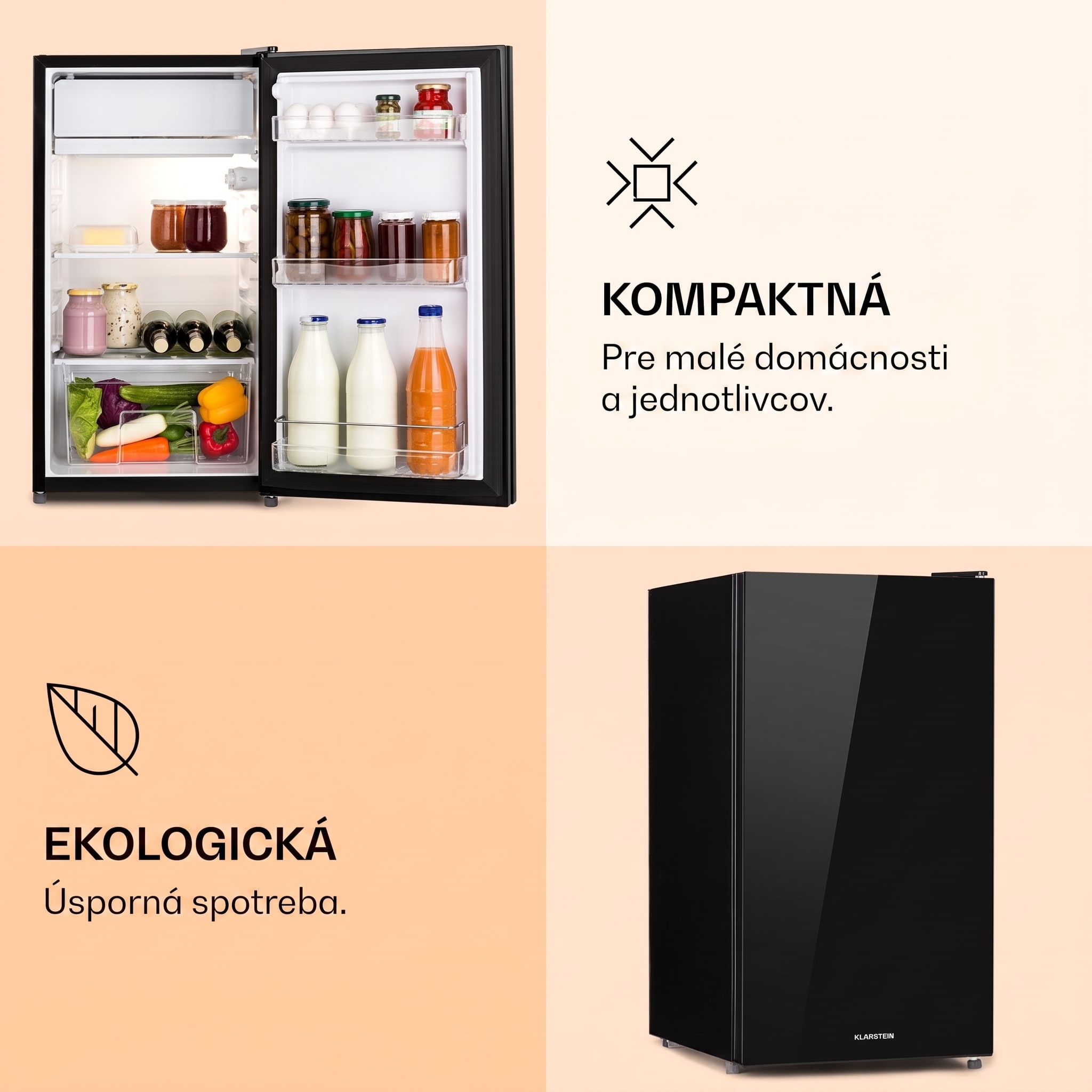 Klarstein Luminance Frost, chladnička, 91 l, energet. trieda F, priečinok na zeleninu, 2 sklenené police, čierna – Obrázok 4