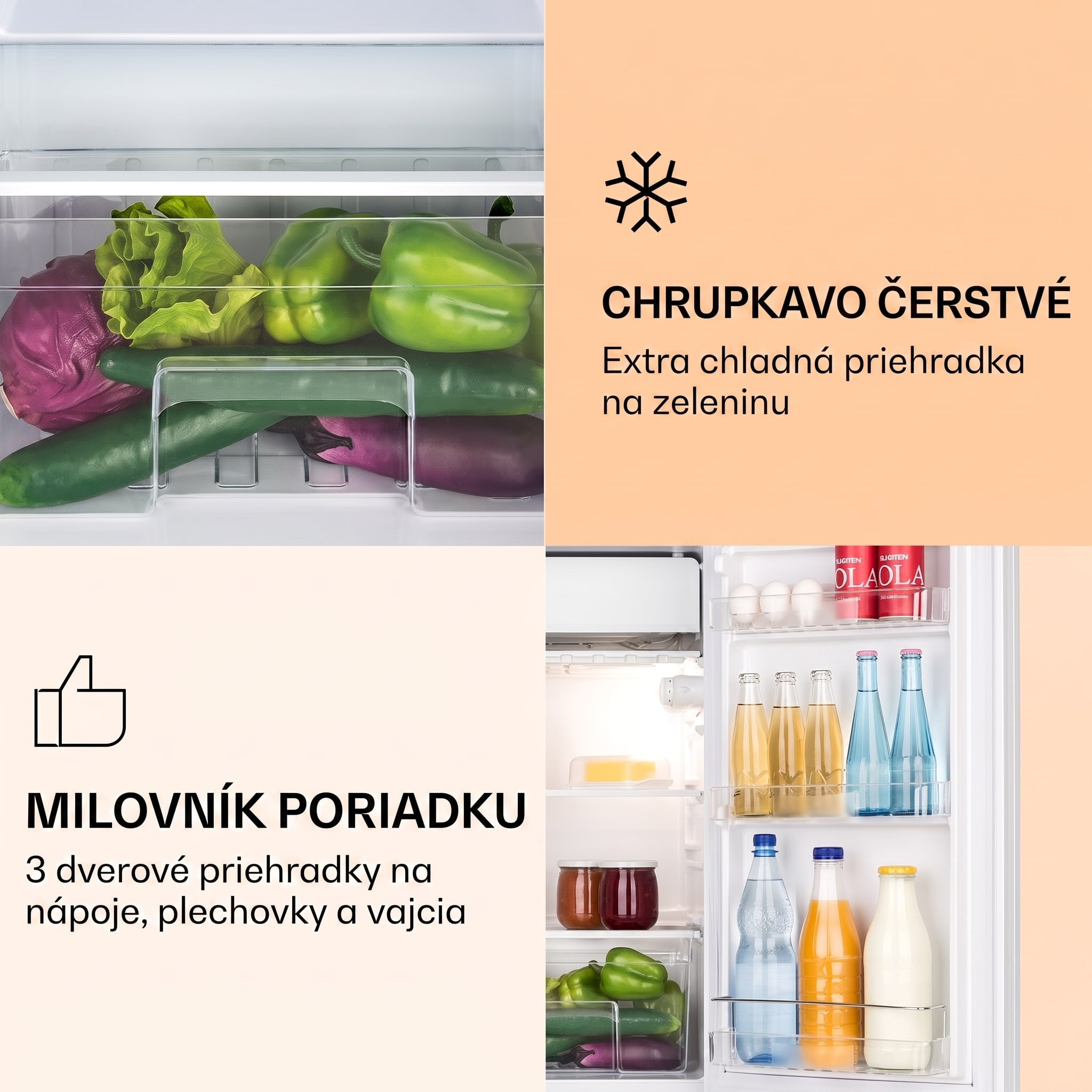 Klarstein Luminance Frost, chladnička, 91 l, energet. trieda F, priečinok na zeleninu, 2 sklenené police, biela – Obrázok 3