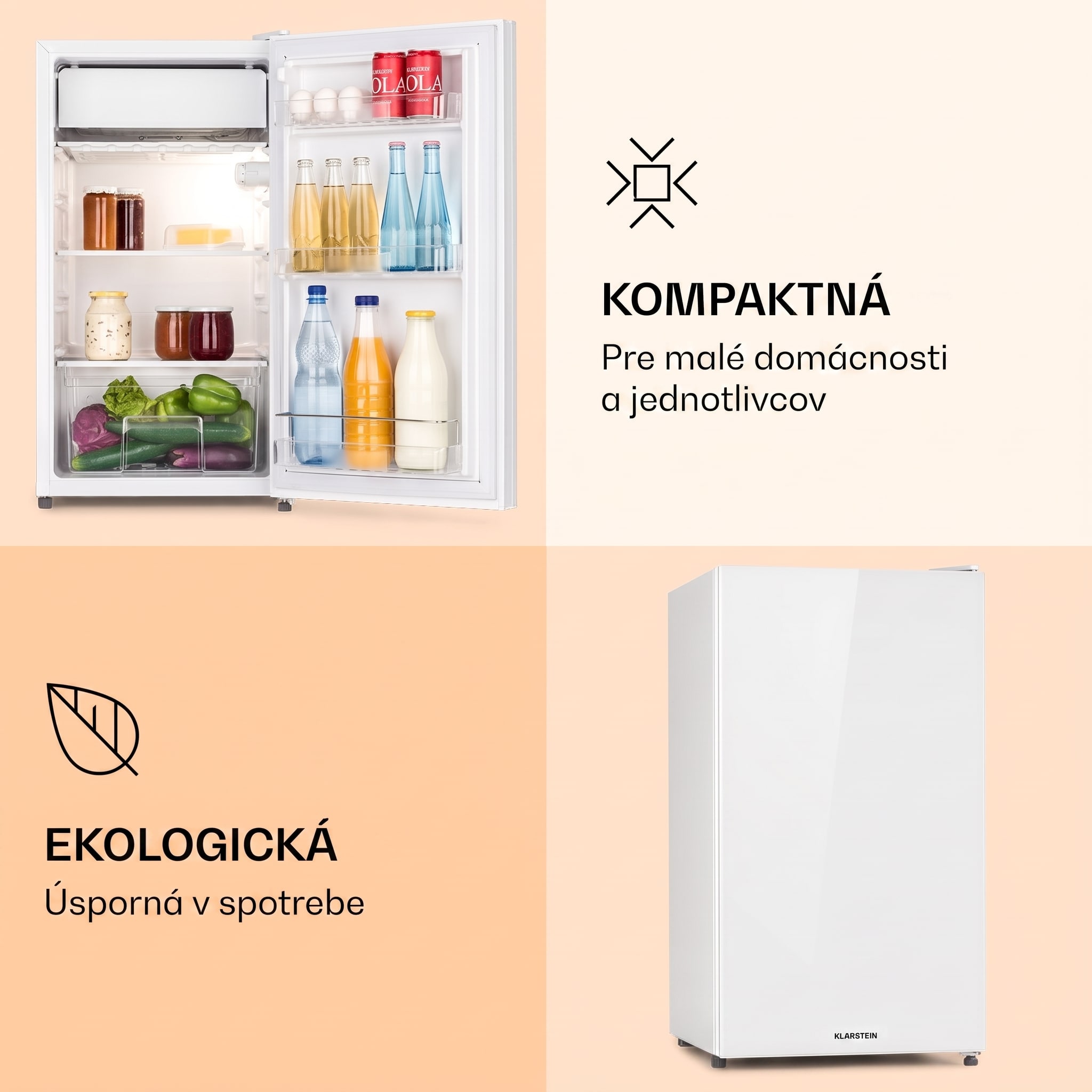 Klarstein Luminance Frost, chladnička, 91 l, energet. trieda F, priečinok na zeleninu, 2 sklenené police, biela – Obrázok 4