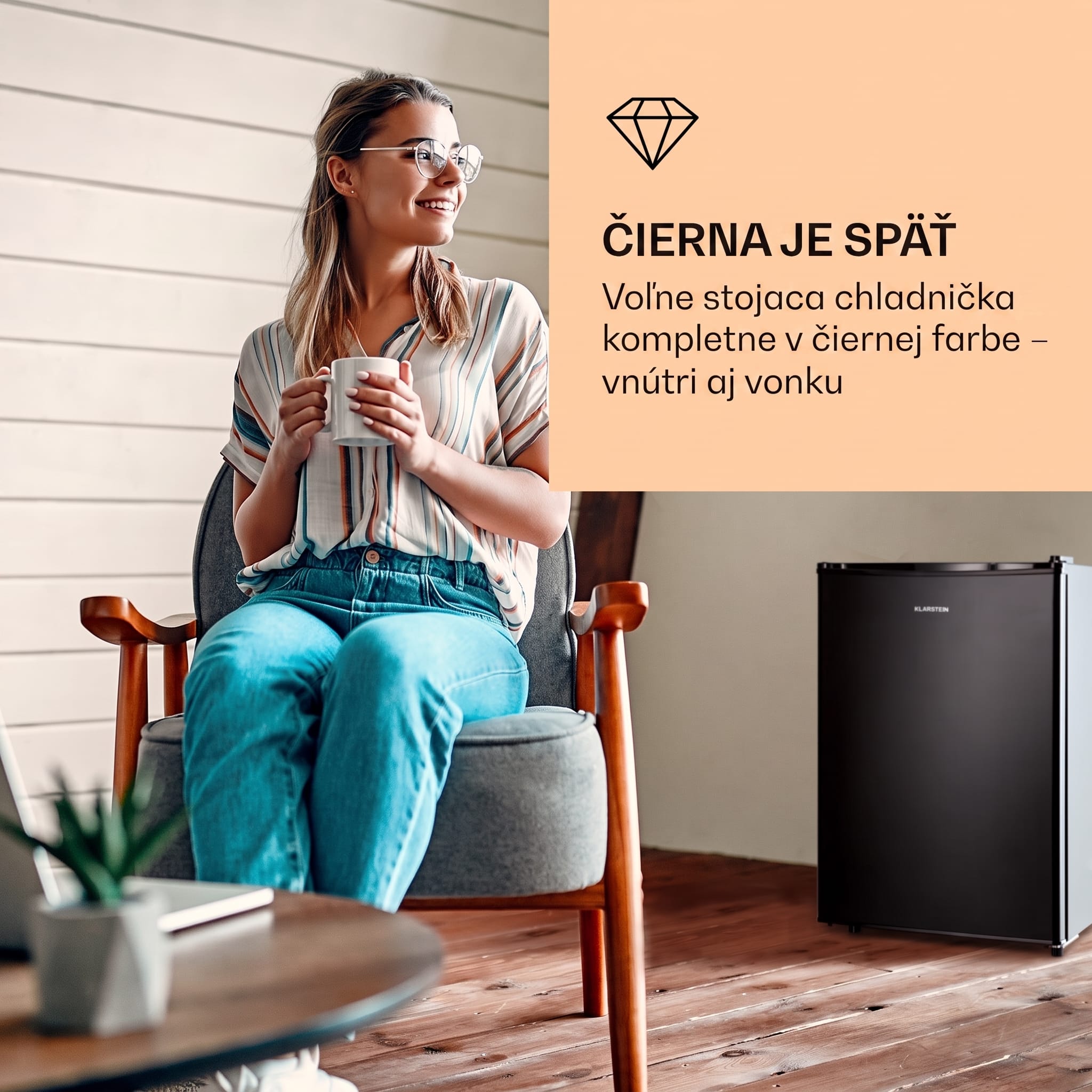 Klarstein Obsidian, chladnička, 72 litrov, mraznička, čierna – Obrázok 2